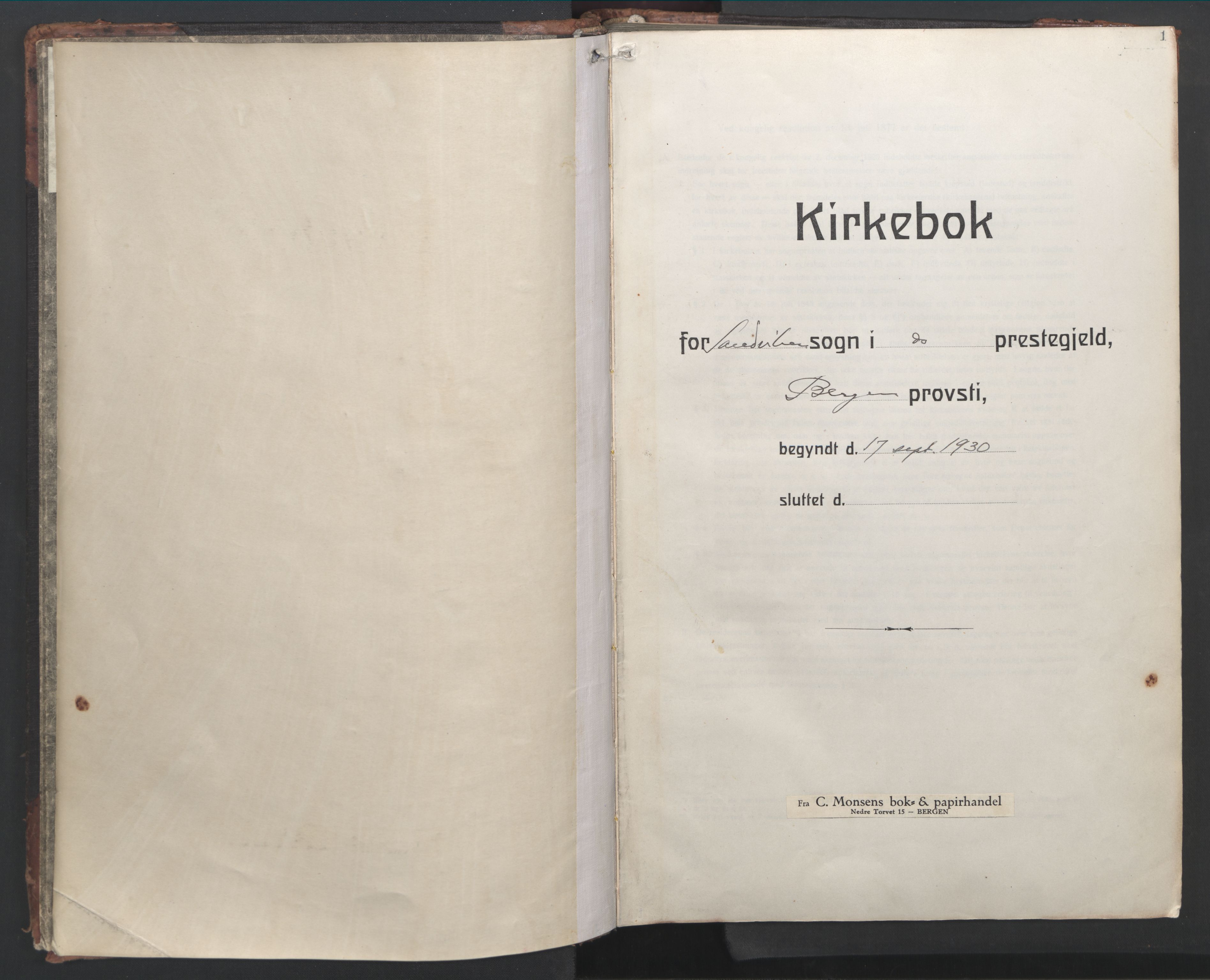 Sandviken Sokneprestembete, AV/SAB-A-77601/H/Hb/L0015: Klokkerbok nr. D 2, 1929-1953, s. 0b-1a
