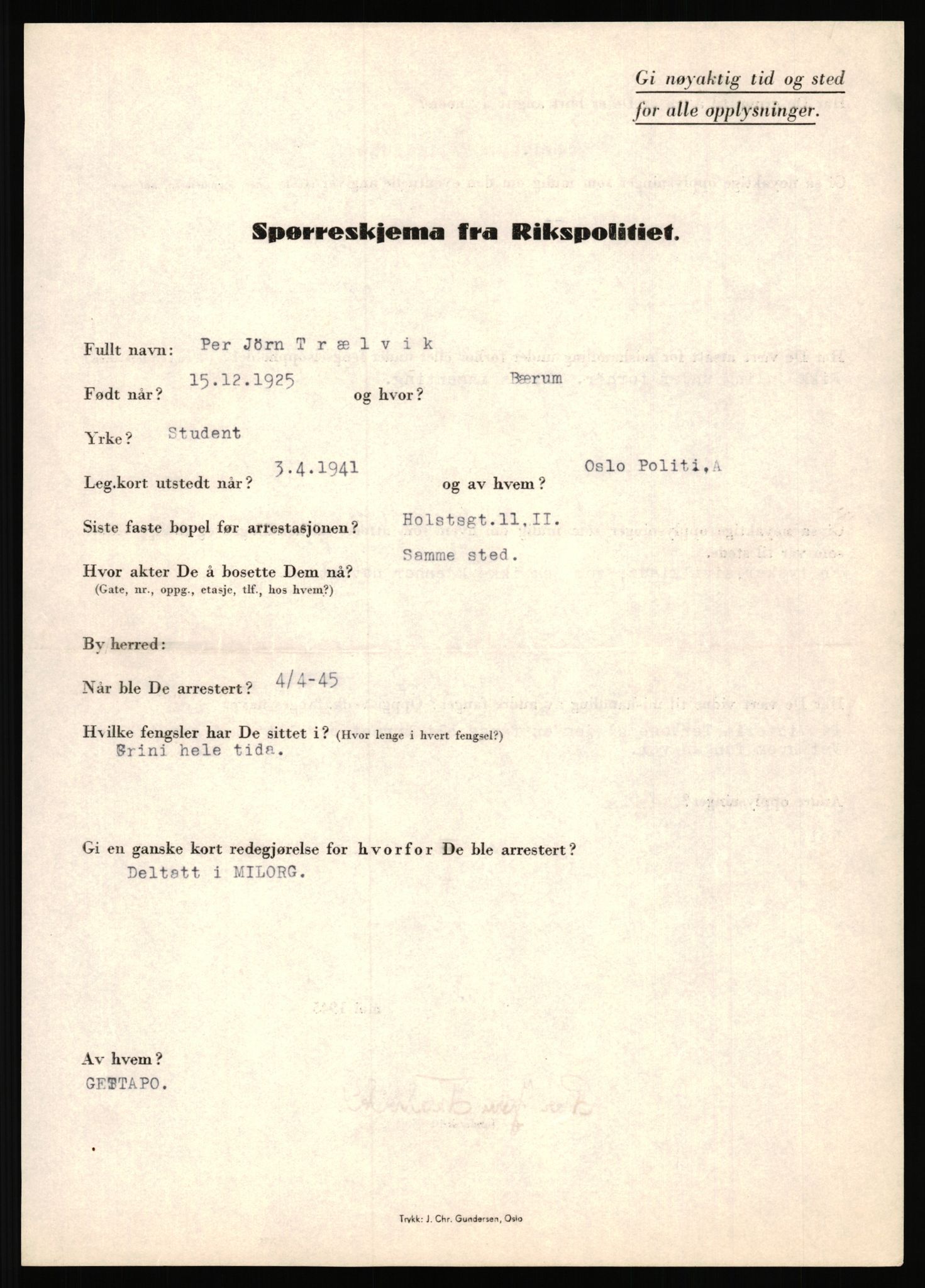 Rikspolitisjefen, AV/RA-S-1560/L/L0017: Tidemann, Hermann G. - Veum, Tjostolv, 1940-1945, s. 441