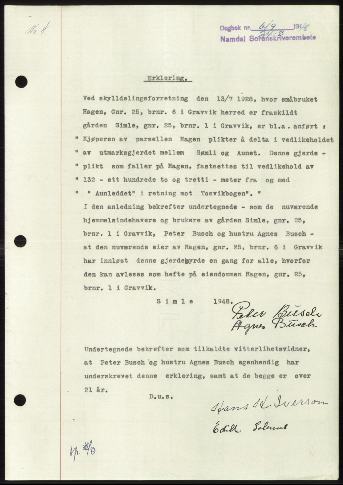 Namdal sorenskriveri, SAT/A-4133/1/2/2C: Pantebok nr. -, 1947-1948, Dagboknr: 619/1948