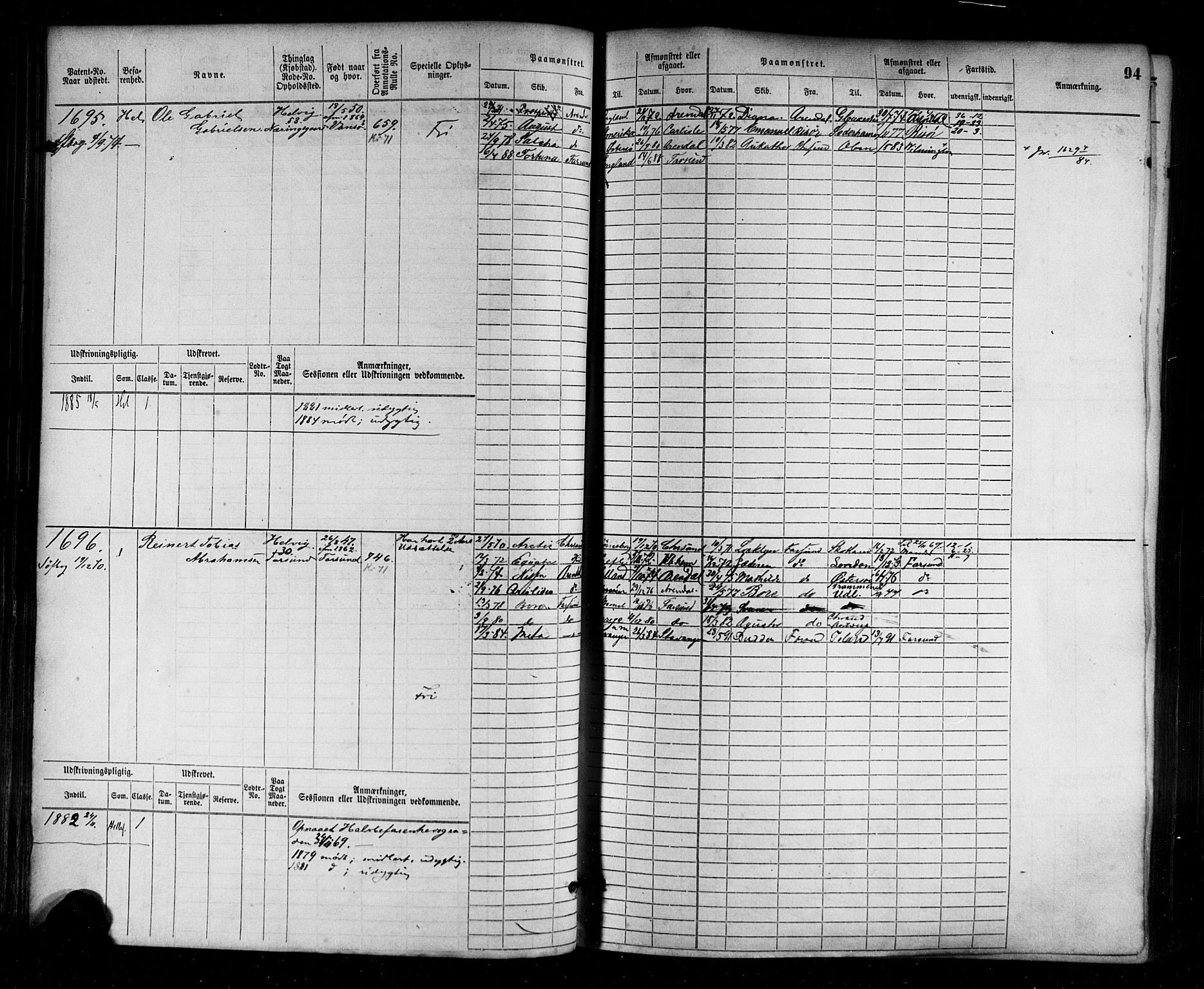 Farsund mønstringskrets, AV/SAK-2031-0017/F/Fb/L0003: Hovedrulle nr 1509-2274, M-6, 1868-1915, s. 100