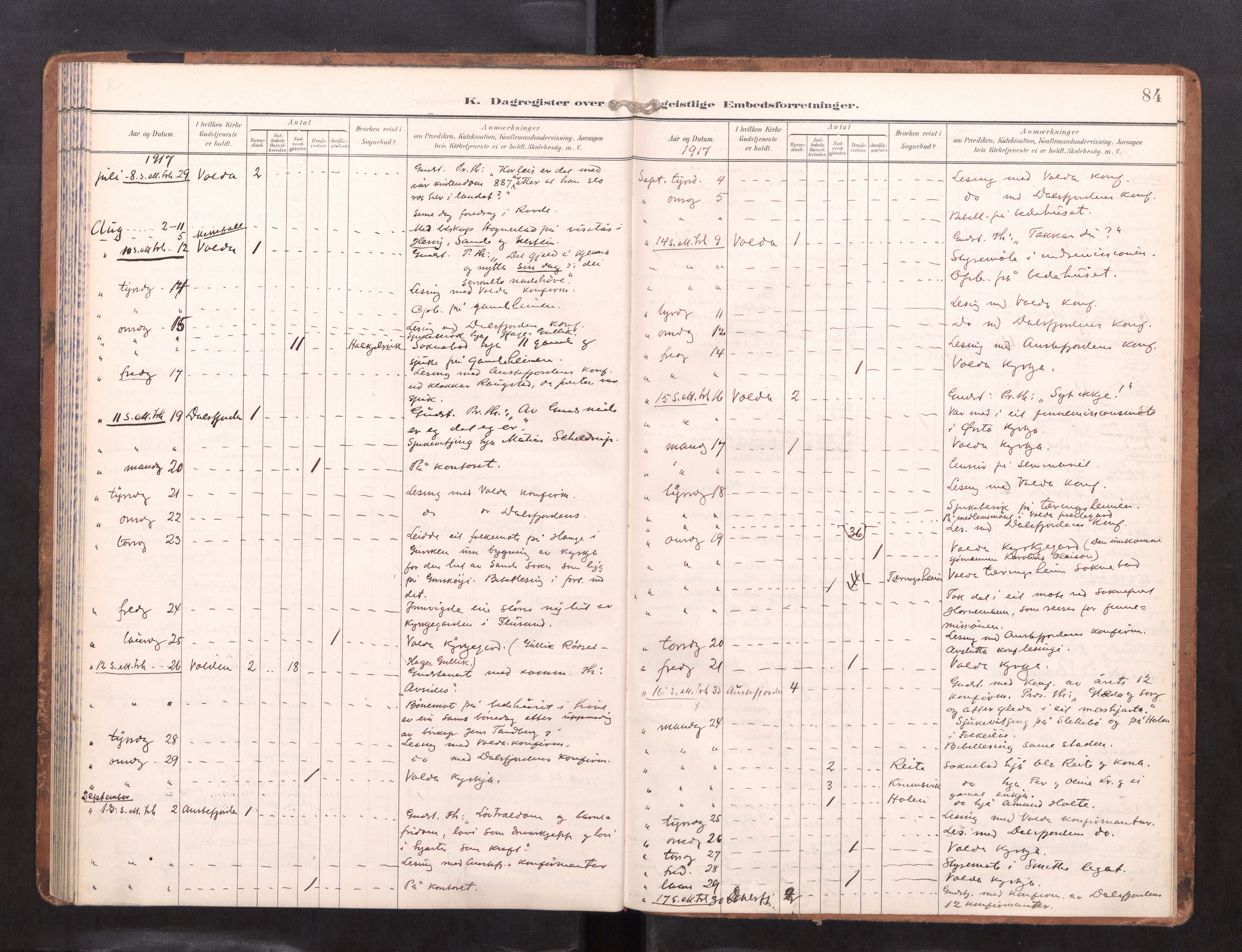 Ministerialprotokoller, klokkerbøker og fødselsregistre - Møre og Romsdal, AV/SAT-A-1454/511/L0146: Dagsregister nr. 511---, 1896-1919, s. 84