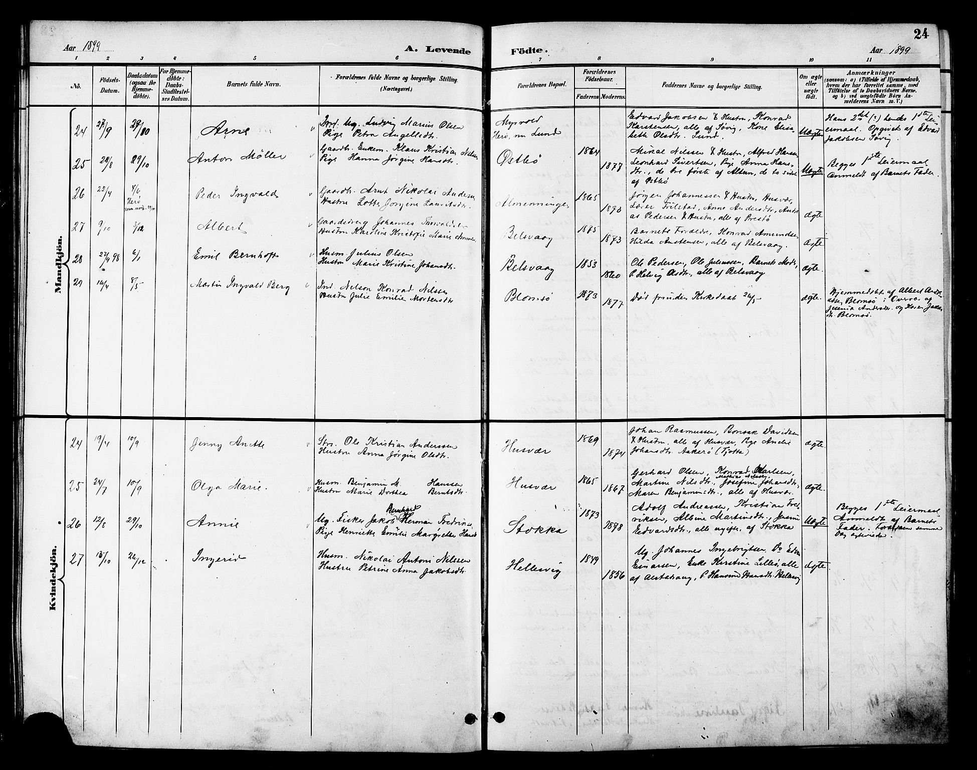 Ministerialprotokoller, klokkerbøker og fødselsregistre - Nordland, AV/SAT-A-1459/830/L0463: Klokkerbok nr. 830C05, 1895-1906, s. 24