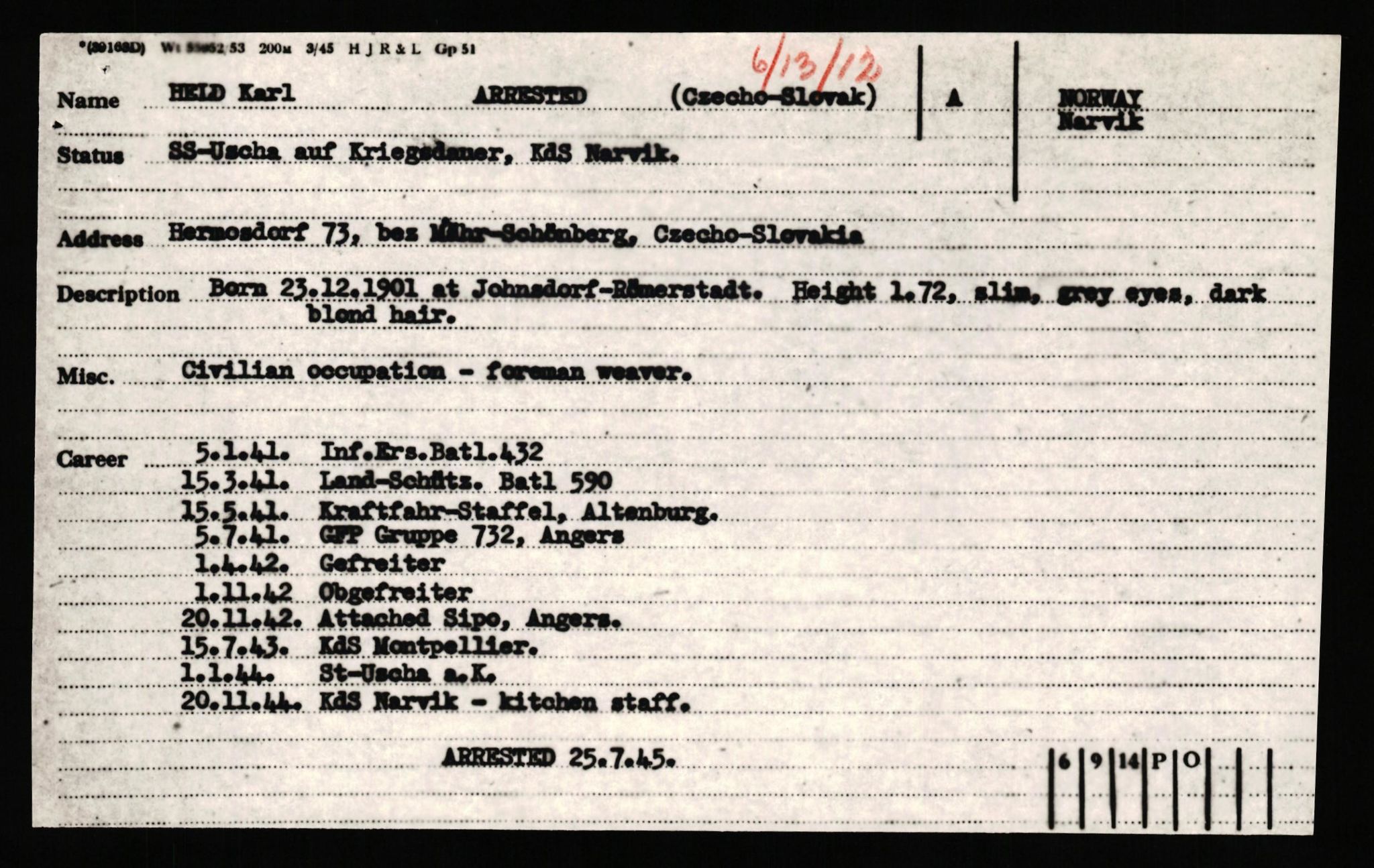Forsvaret, Forsvarets overkommando II, RA/RAFA-3915/D/Db/L0041: CI Questionaires.  Diverse nasjonaliteter., 1945-1946, s. 226