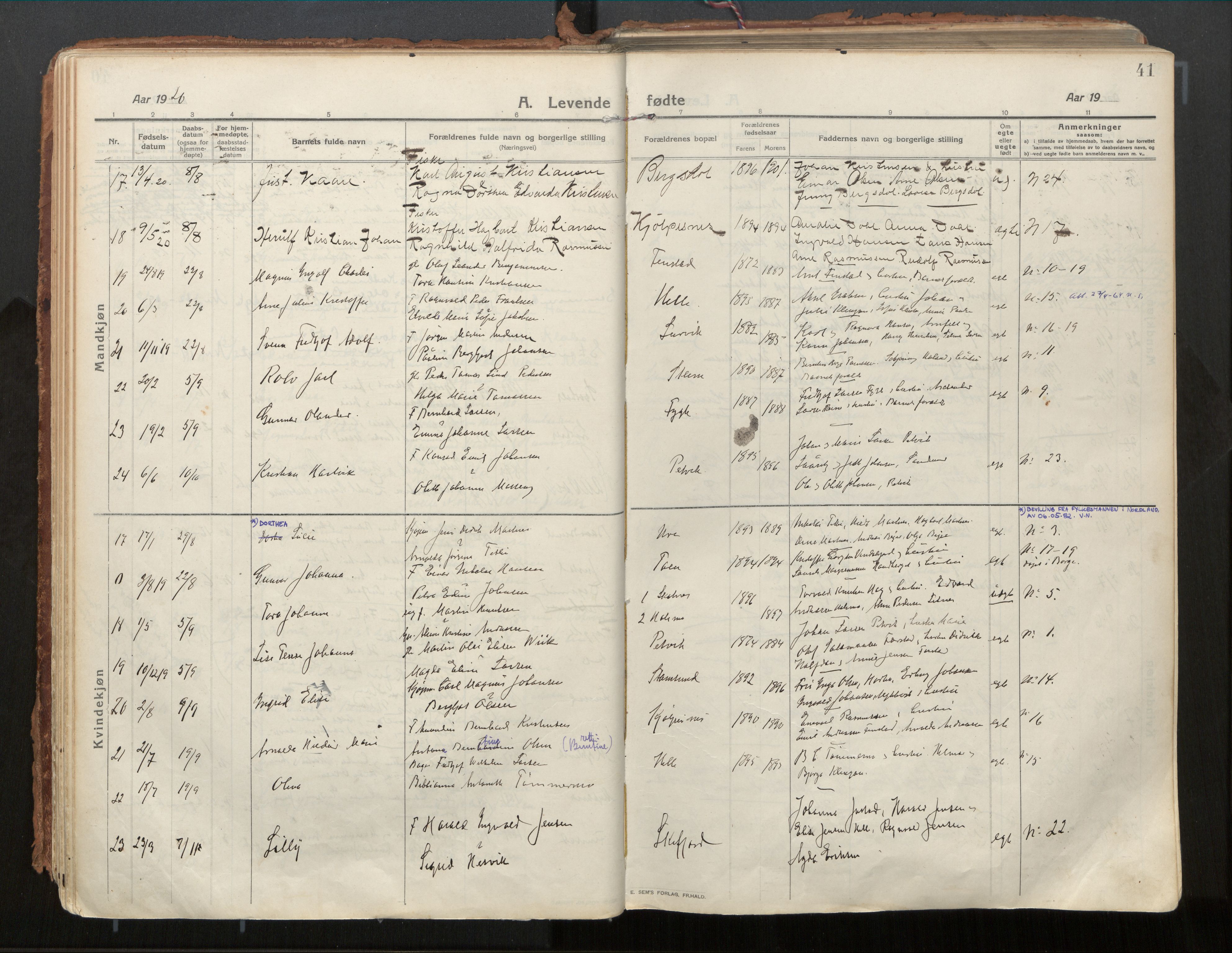 Ministerialprotokoller, klokkerbøker og fødselsregistre - Nordland, AV/SAT-A-1459/882/L1181: Ministerialbok nr. 882A03, 1913-1937, s. 41