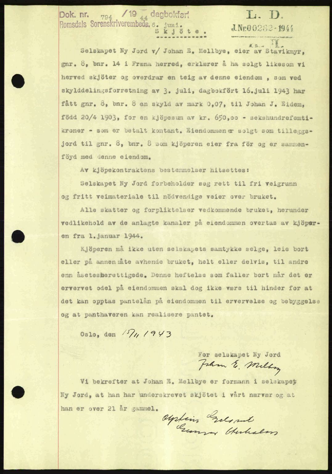 Romsdal sorenskriveri, SAT/A-4149/1/2/2C: Pantebok nr. A16, 1944-1944, Dagboknr: 794/1944