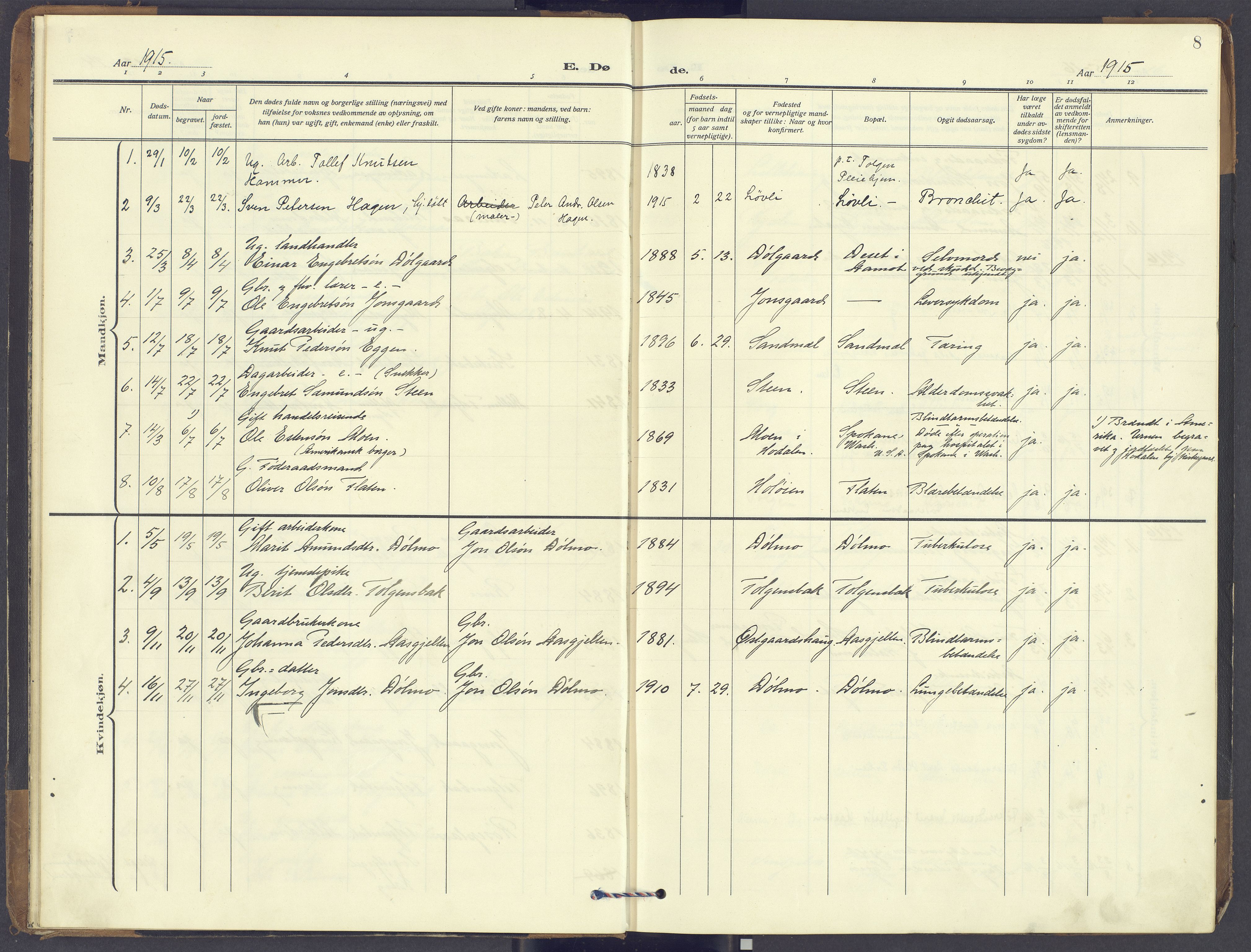 Tolga prestekontor, SAH/PREST-062/K/L0018: Ministerialbok nr. 18, 1911-1989, s. 8