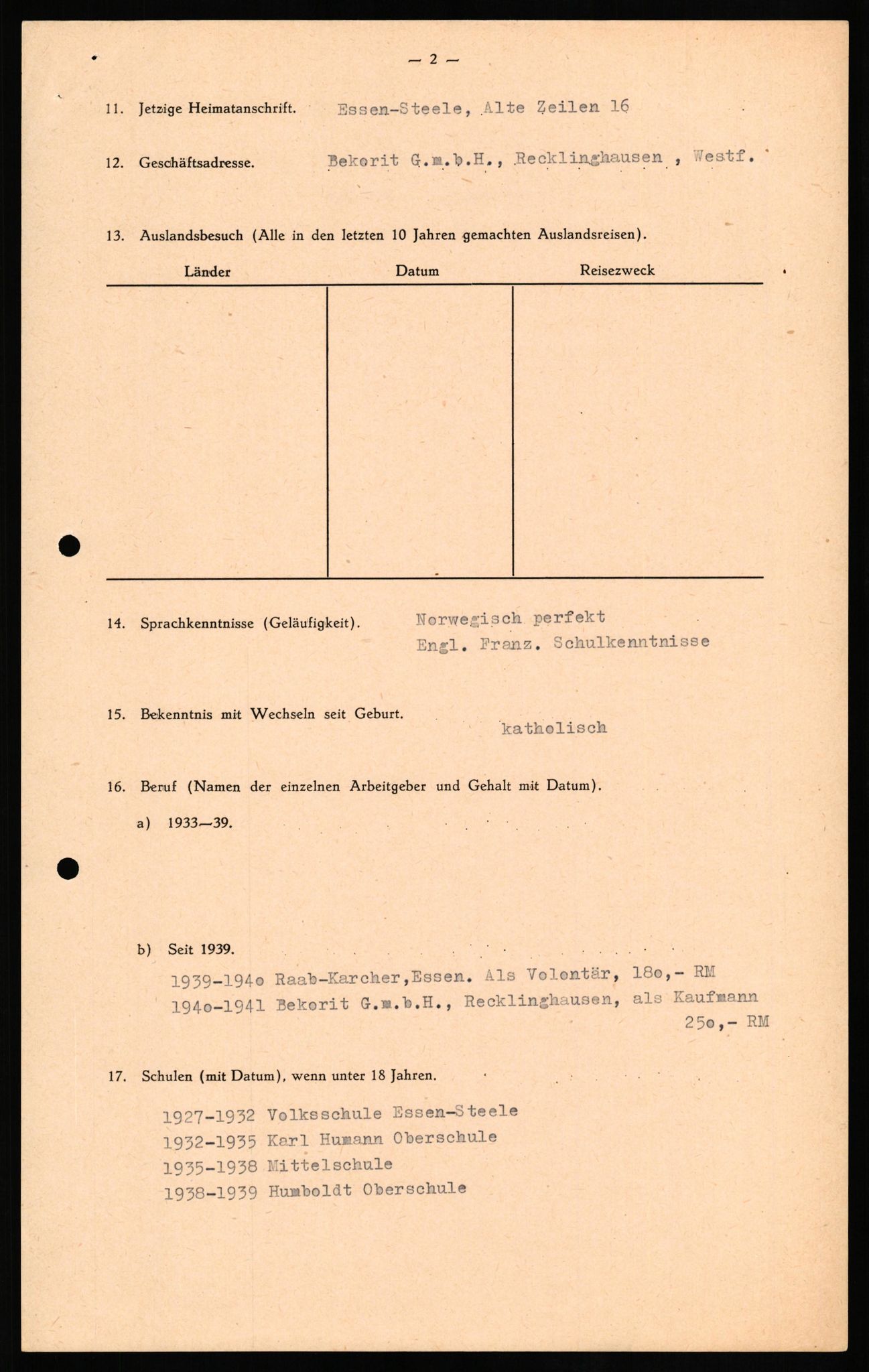 Forsvaret, Forsvarets overkommando II, AV/RA-RAFA-3915/D/Db/L0019: CI Questionaires. Tyske okkupasjonsstyrker i Norge. Tyskere., 1945-1946, s. 175