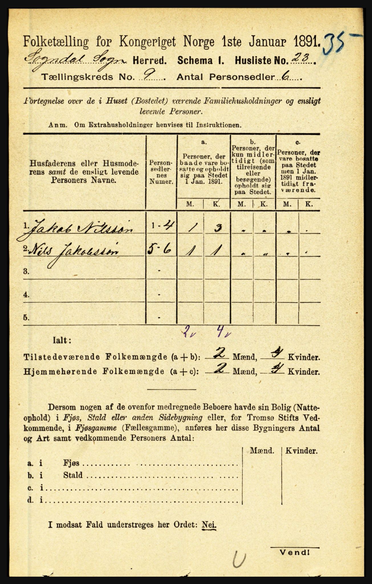 RA, Folketelling 1891 for 1420 Sogndal herred, 1891, s. 3669