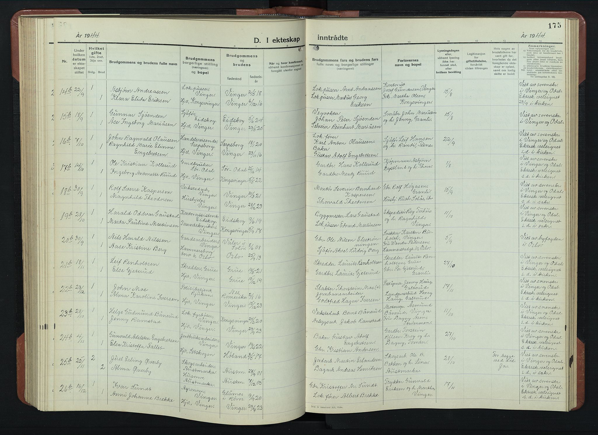 Vinger prestekontor, AV/SAH-PREST-024/H/Ha/Hab/L0007: Klokkerbok nr. 7, 1941-1955, s. 175
