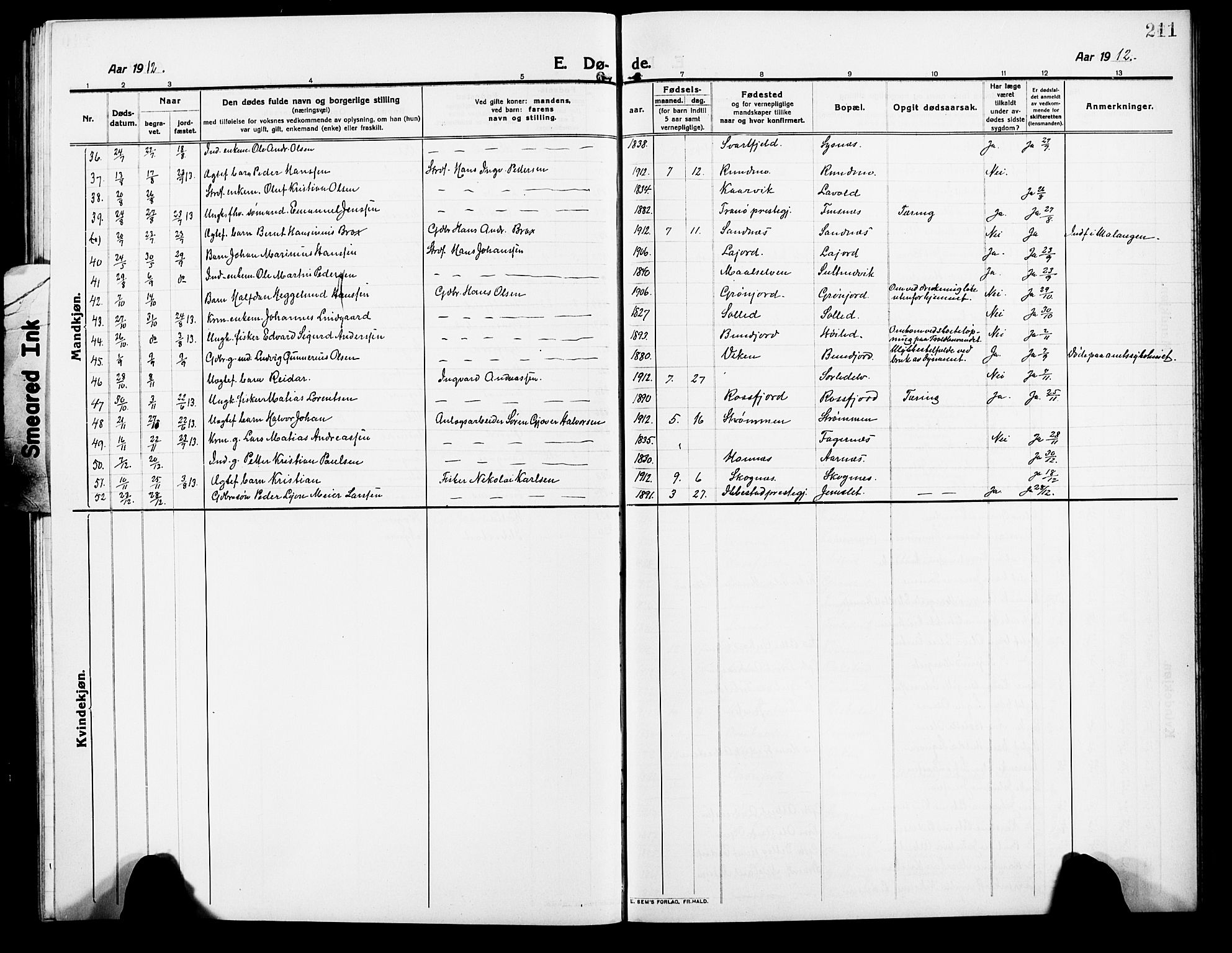 Lenvik sokneprestembete, AV/SATØ-S-1310/H/Ha/Hab/L0009klokker: Klokkerbok nr. 9, 1912-1926, s. 211