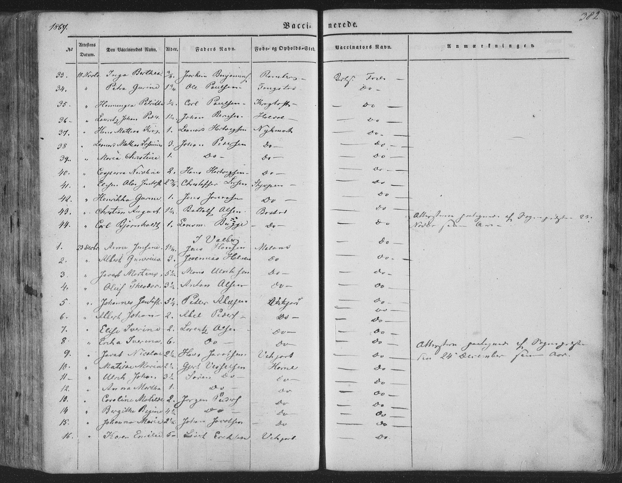 Ministerialprotokoller, klokkerbøker og fødselsregistre - Nordland, AV/SAT-A-1459/880/L1131: Ministerialbok nr. 880A05, 1844-1868, s. 382