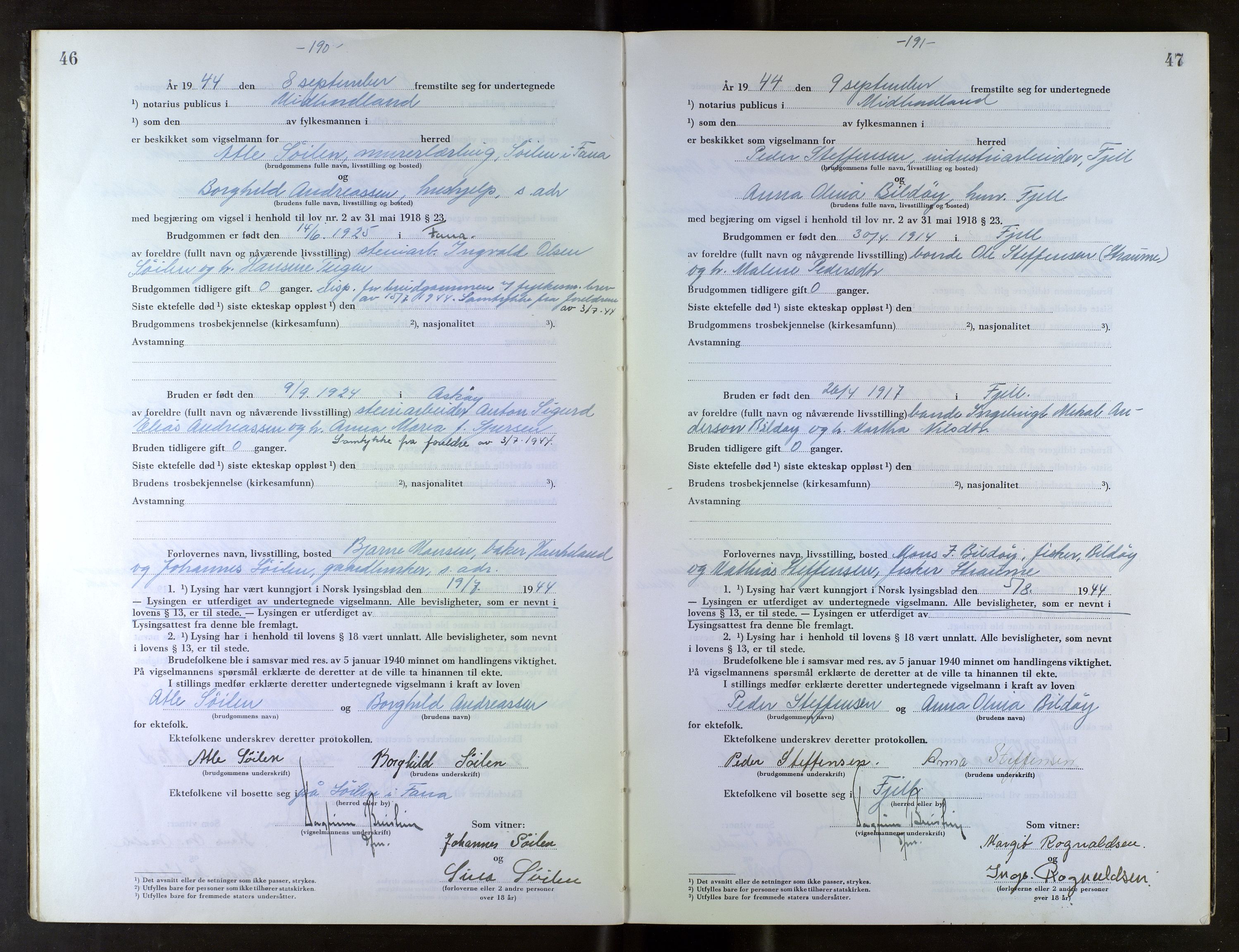 Midhordland sorenskriveri, AV/SAB-A-3001/1/M/Mc/Mca/L0006: Notarialbilag. Vigselbøker, 1944-1945, s. 46-47