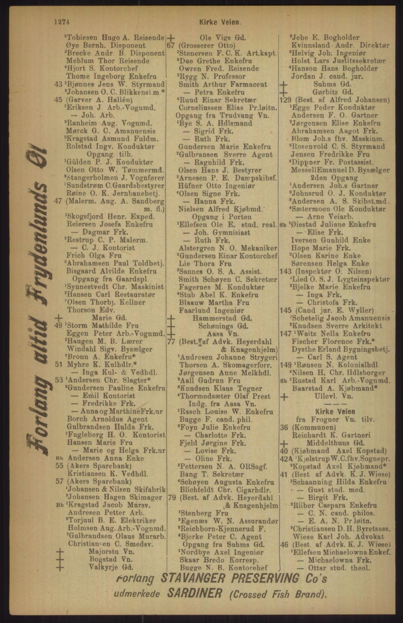 Kristiania/Oslo adressebok, PUBL/-, 1911, s. 1274