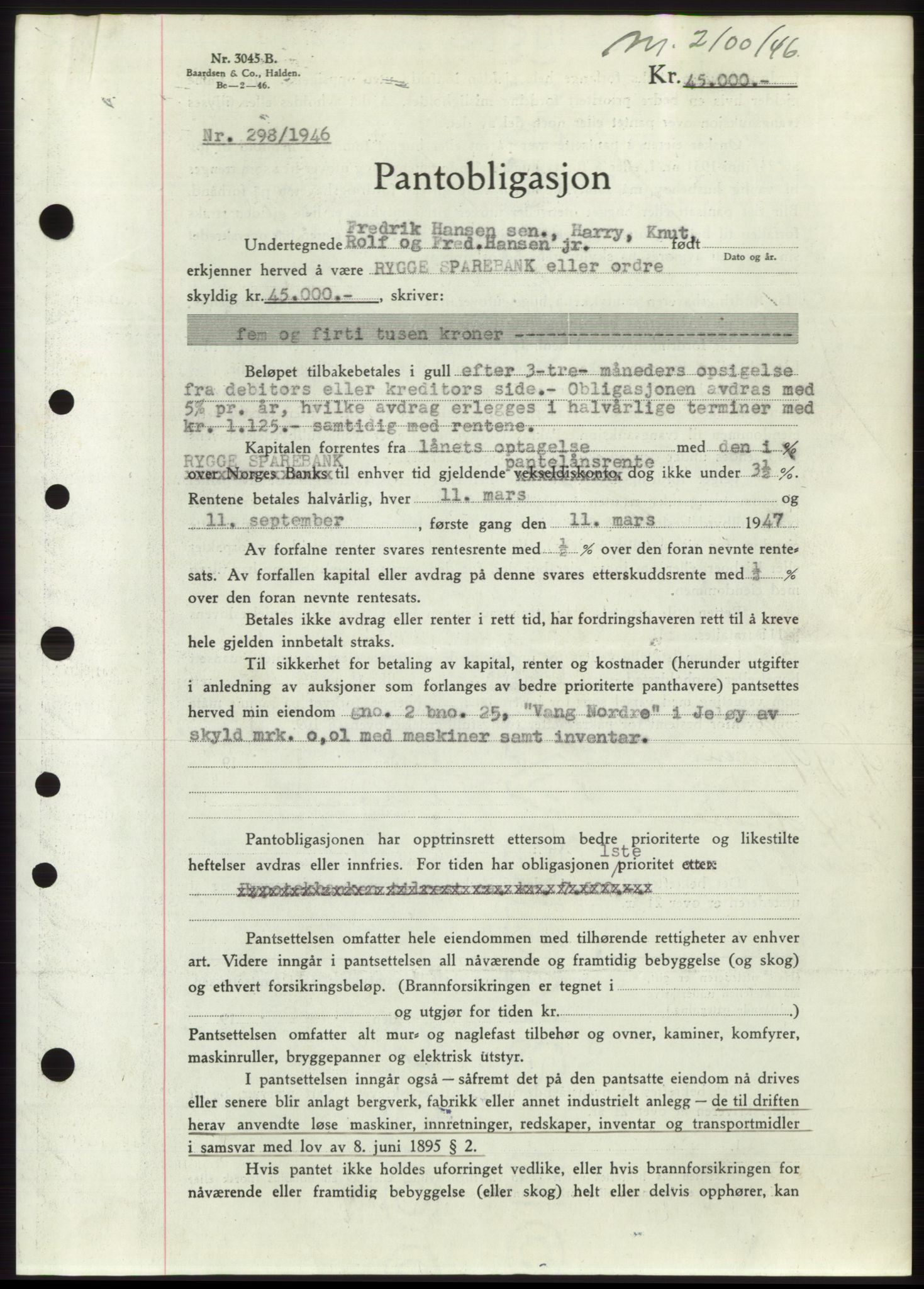 Moss sorenskriveri, SAO/A-10168: Pantebok nr. B15, 1946-1946, Dagboknr: 2100/1946