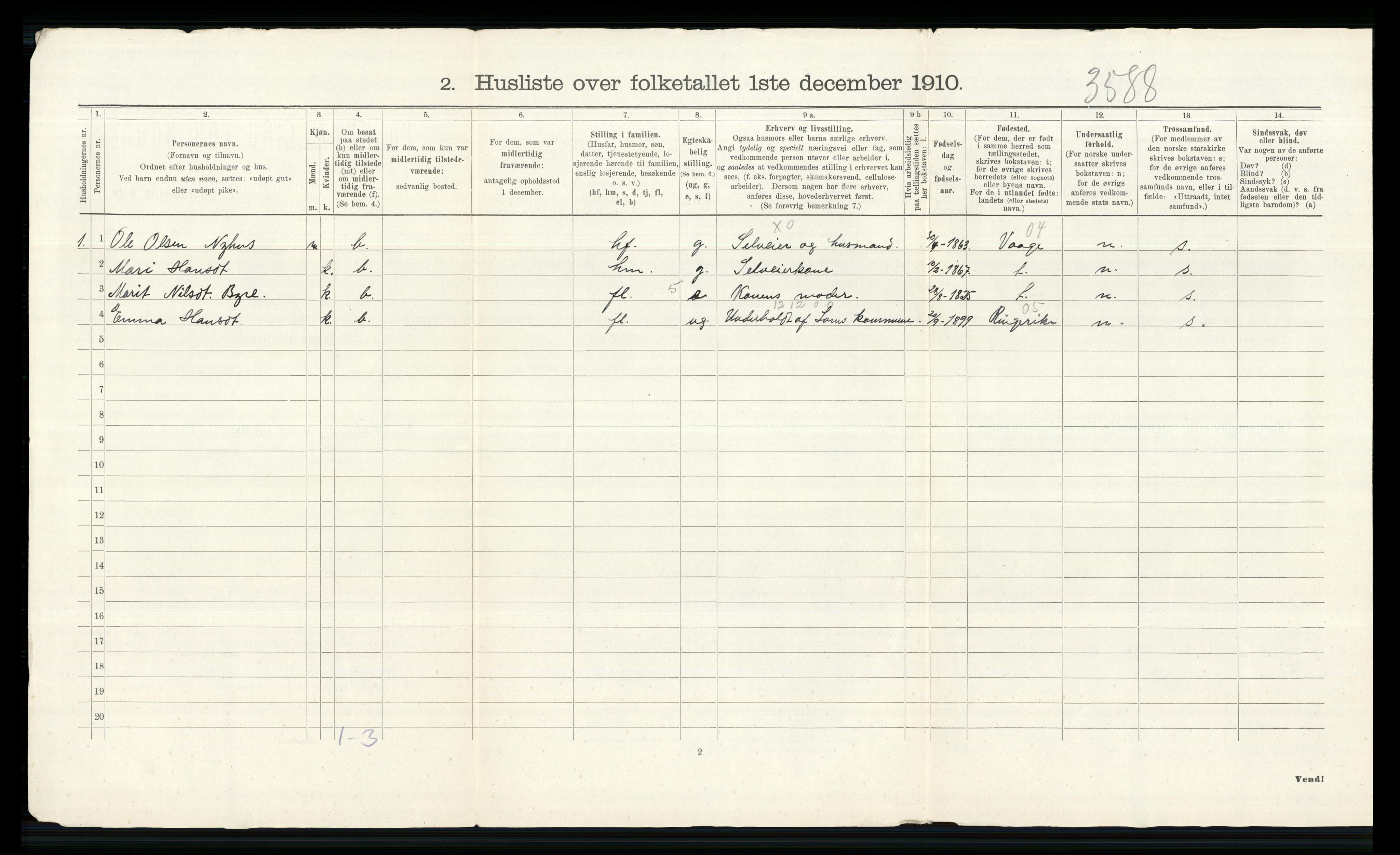 RA, Folketelling 1910 for 0514 Lom herred, 1910, s. 38