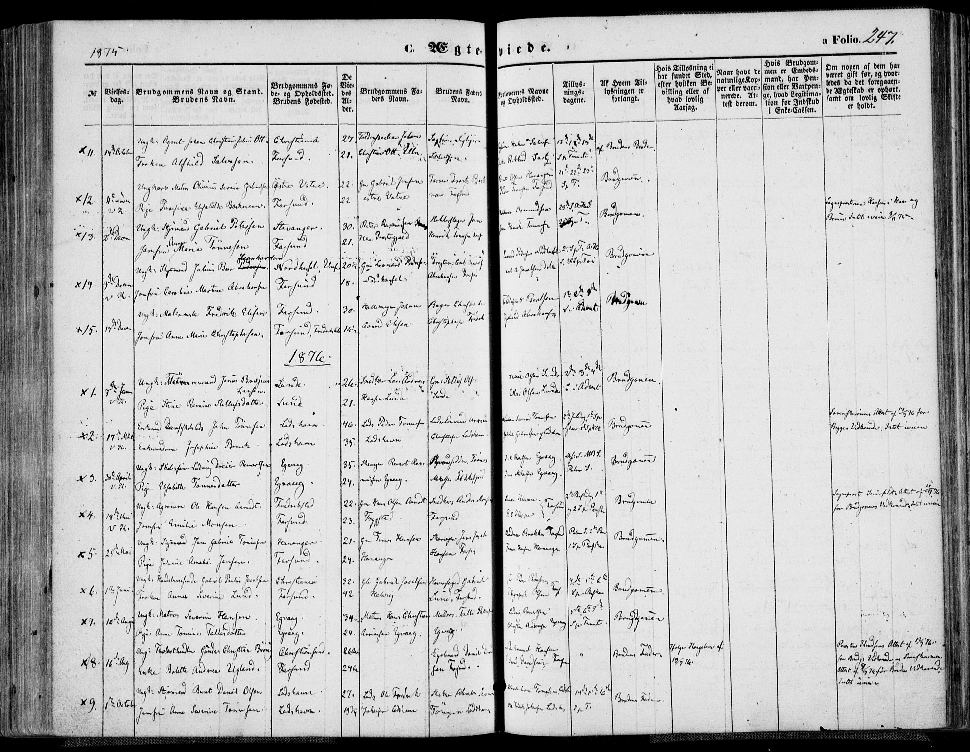 Farsund sokneprestkontor, AV/SAK-1111-0009/F/Fa/L0005: Ministerialbok nr. A 5, 1863-1886, s. 247