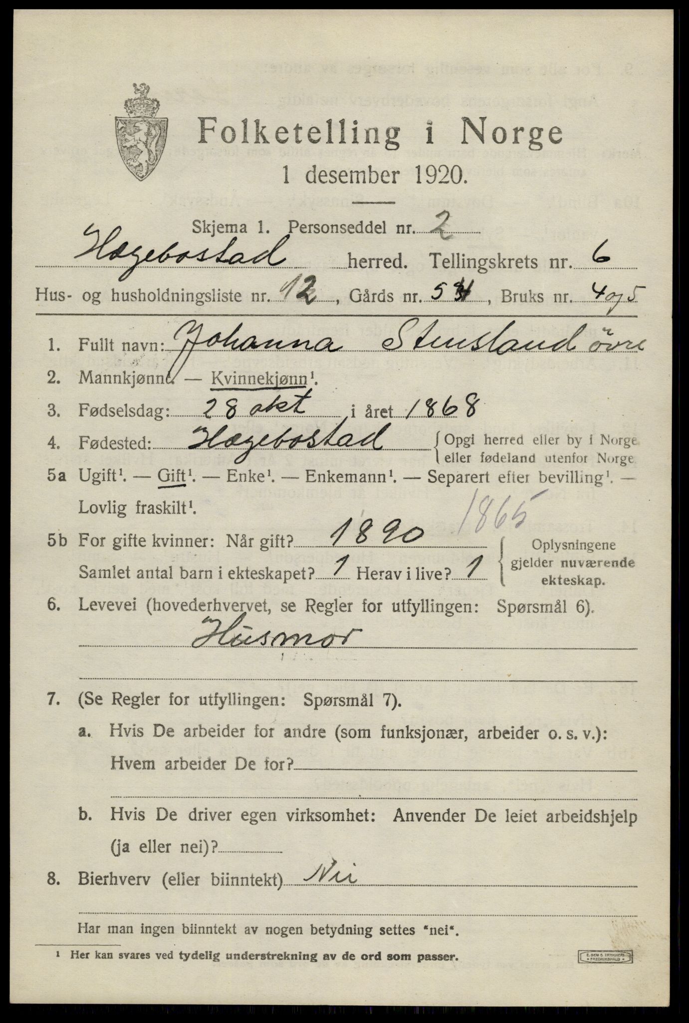SAK, Folketelling 1920 for 1034 Hægebostad herred, 1920, s. 2083