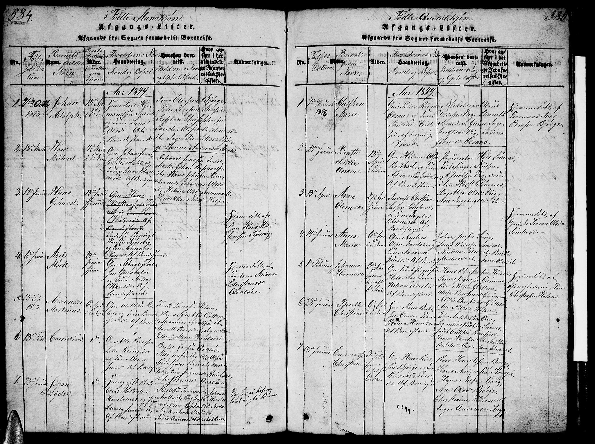 Ministerialprotokoller, klokkerbøker og fødselsregistre - Nordland, AV/SAT-A-1459/812/L0186: Klokkerbok nr. 812C04, 1820-1849, s. 584-585