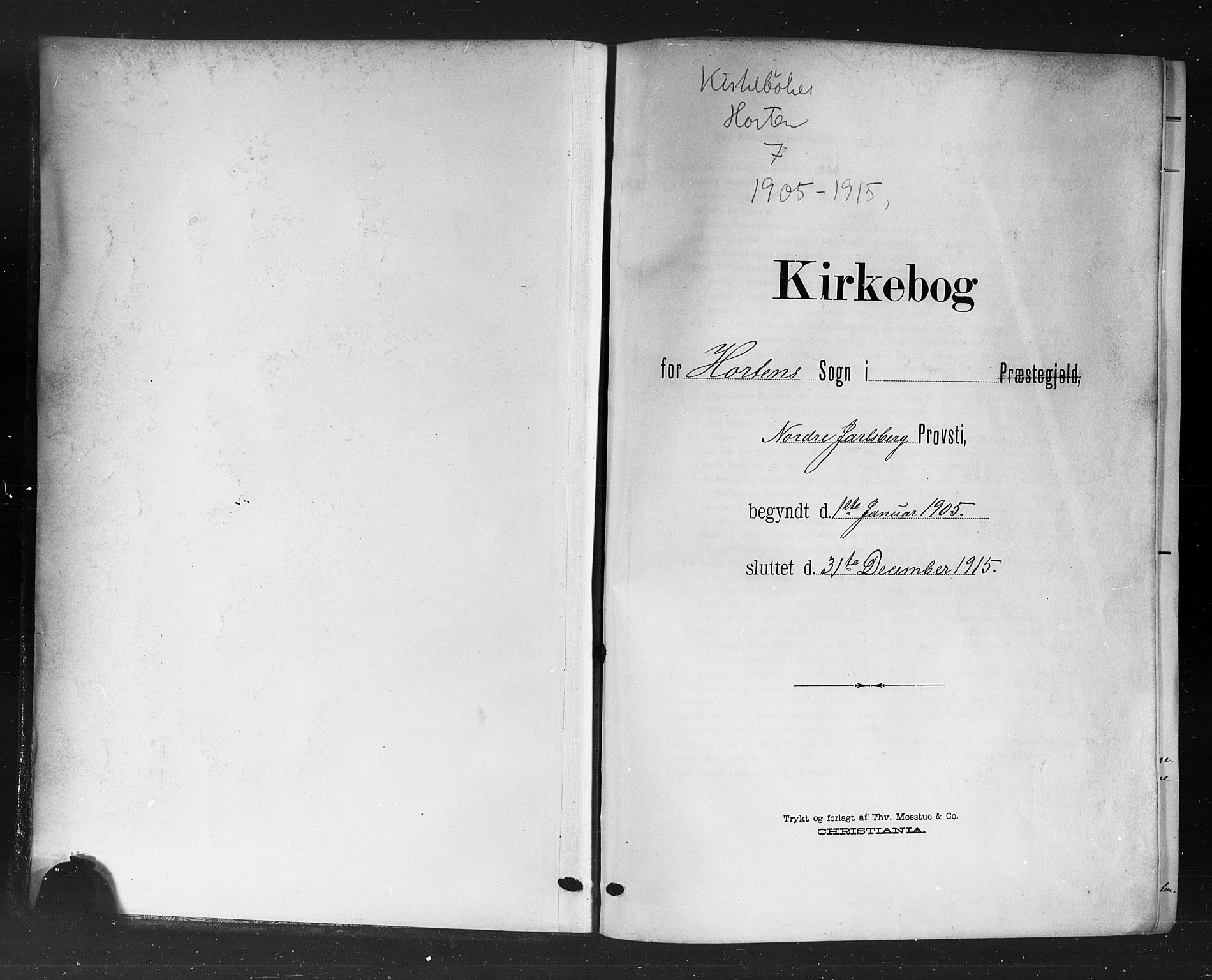 Horten kirkebøker, SAKO/A-348/G/Ga/L0007: Klokkerbok nr. 7, 1905-1915