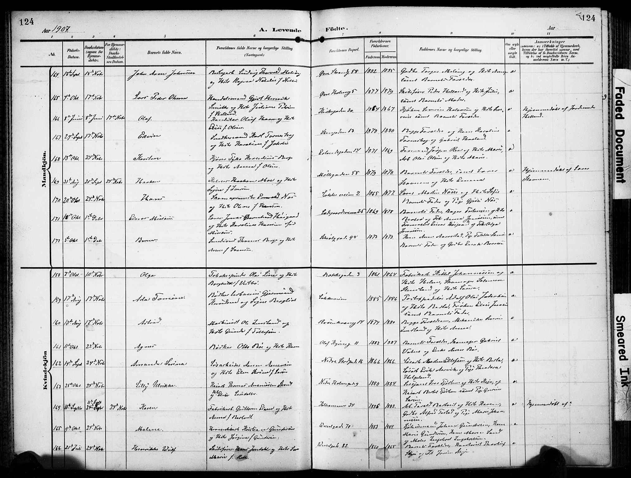 Domkirken sokneprestkontor, AV/SAST-A-101812/001/30/30BB/L0018: Klokkerbok nr. B 18, 1903-1915, s. 124