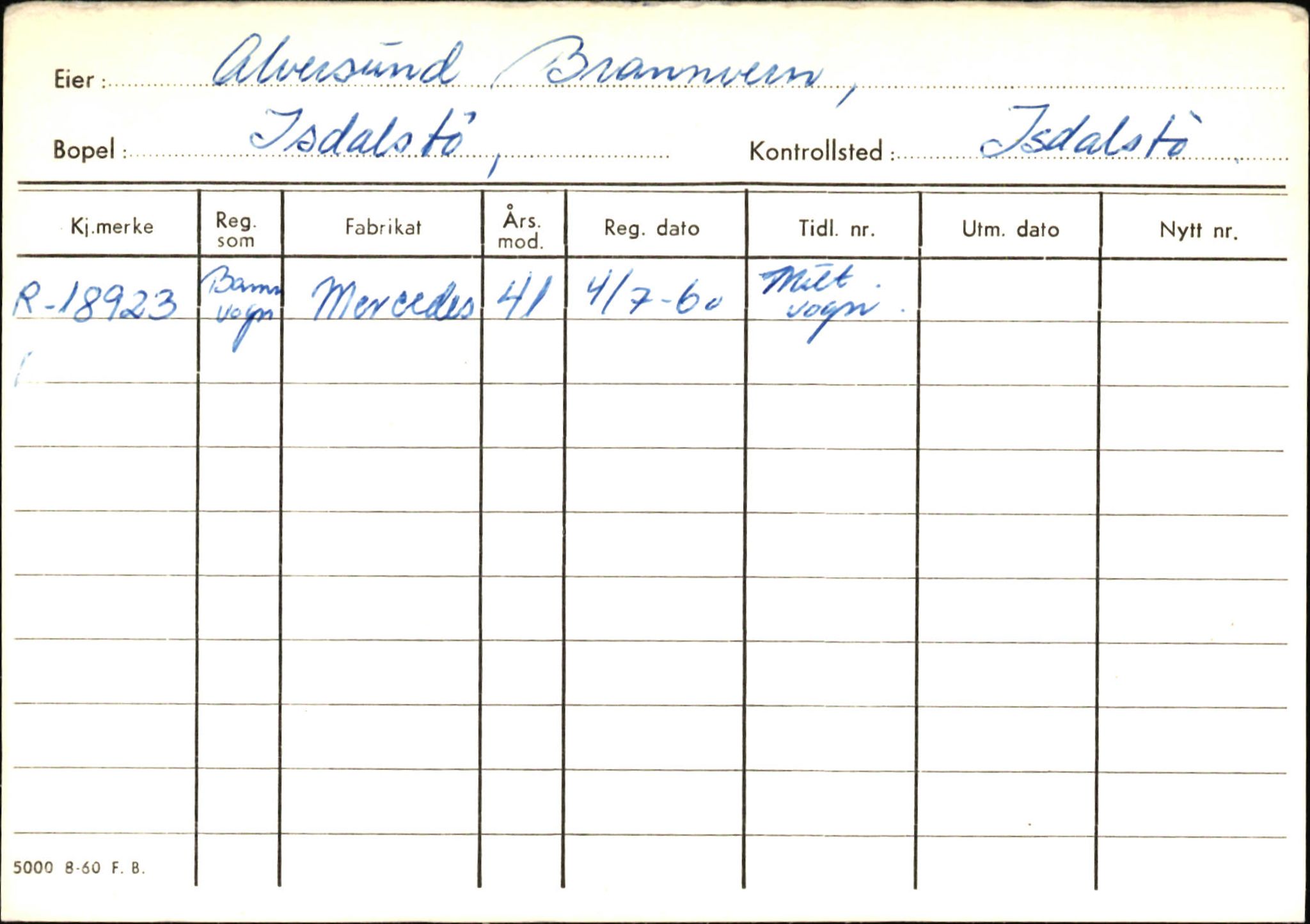 Statens vegvesen, Hordaland vegkontor, SAB/A-5201/2/Ha/L0001: R-eierkort A, 1920-1971, s. 665