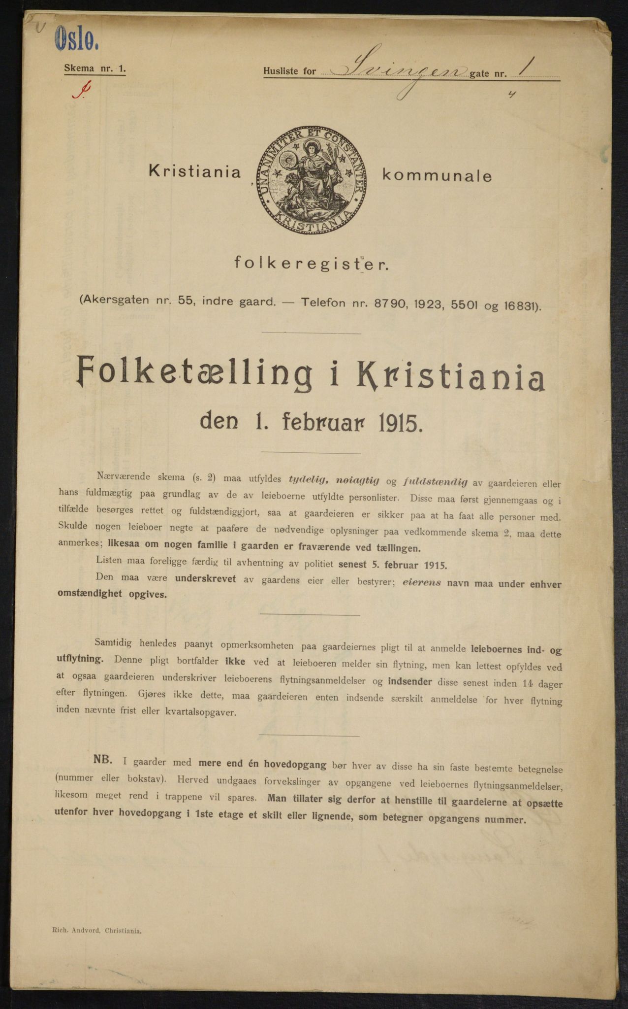 OBA, Kommunal folketelling 1.2.1915 for Kristiania, 1915, s. 106354