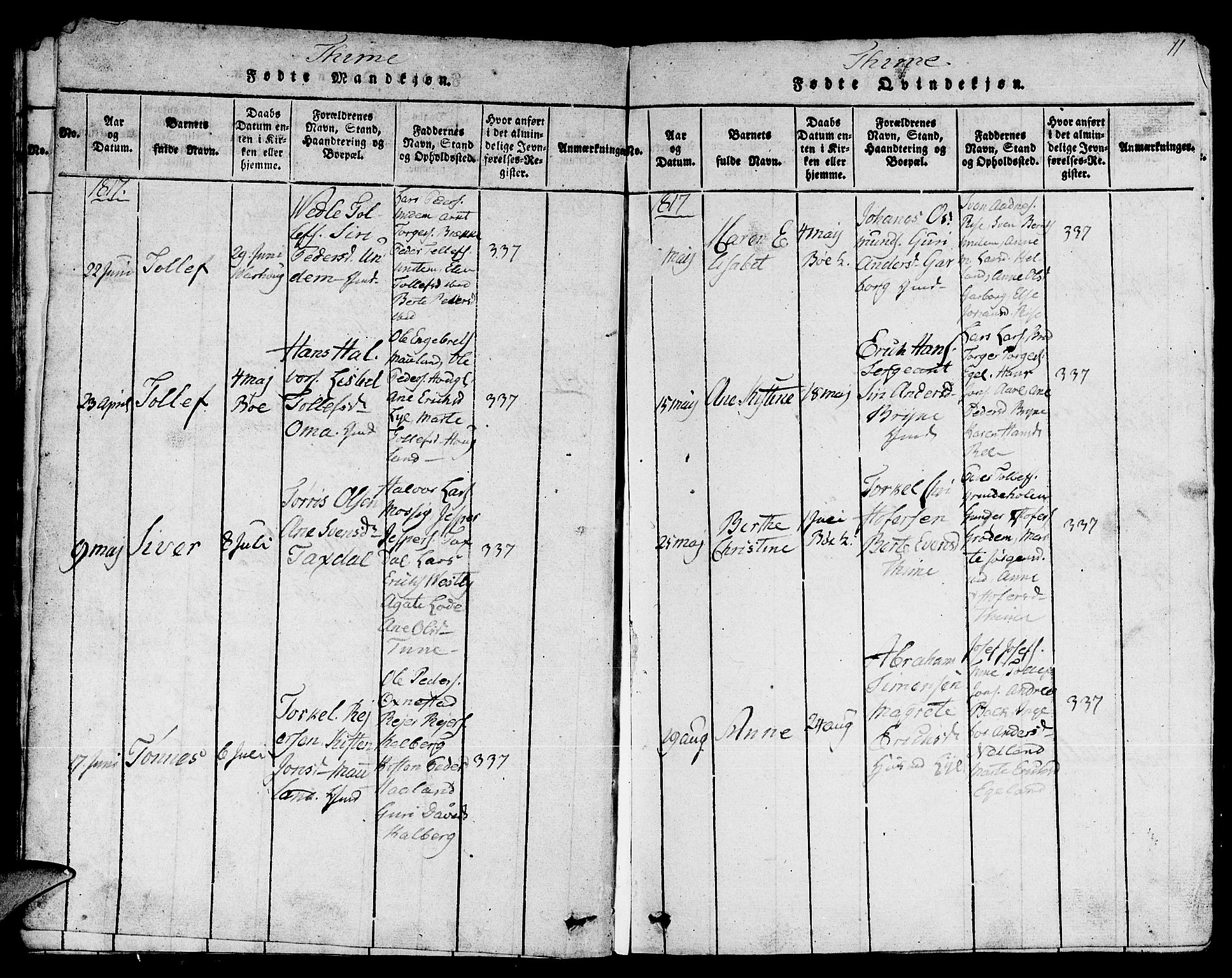 Lye sokneprestkontor, SAST/A-101794/001/30BB/L0001: Klokkerbok nr. B 1 /1, 1816-1826, s. 11