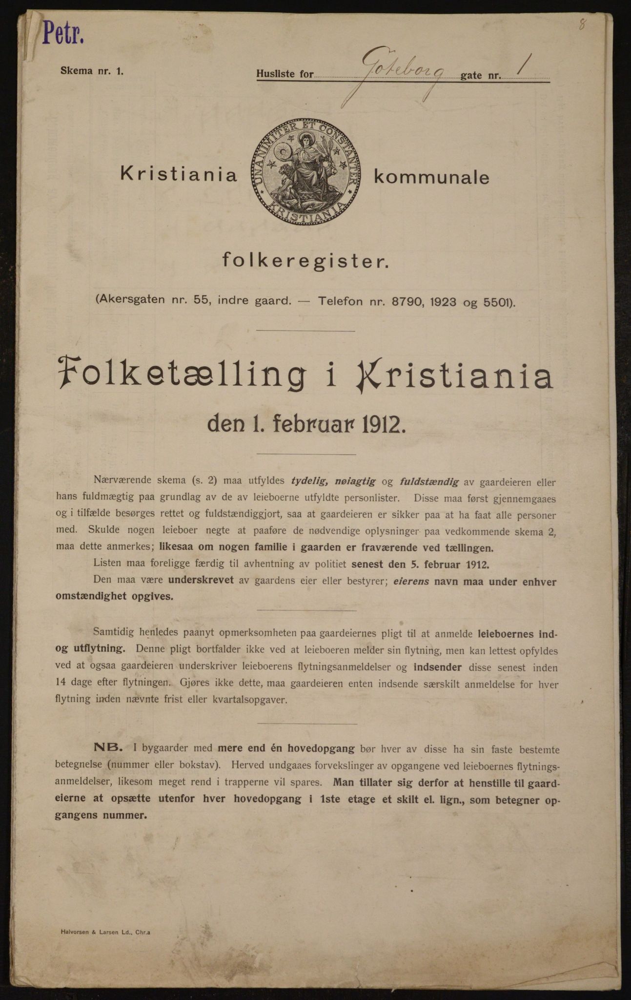 OBA, Kommunal folketelling 1.2.1912 for Kristiania, 1912, s. 32707