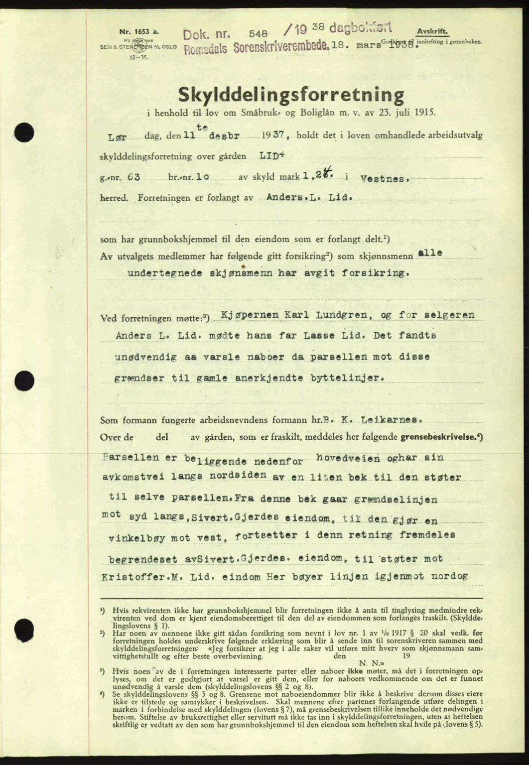 Romsdal sorenskriveri, SAT/A-4149/1/2/2C: Pantebok nr. A4, 1937-1938, Dagboknr: 548/1938