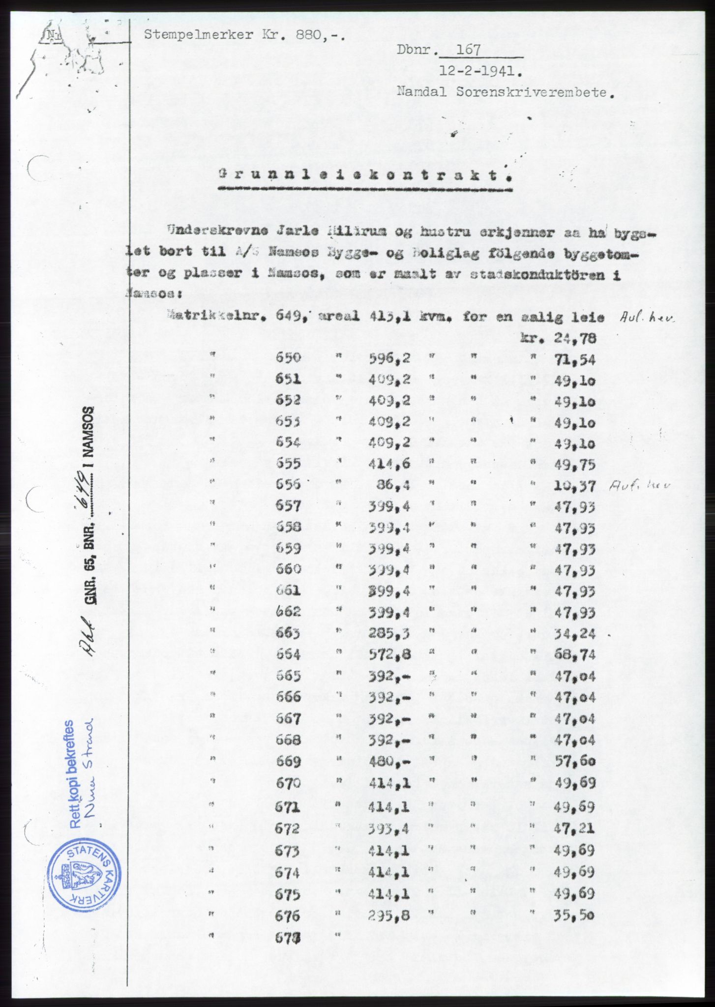 Namdal sorenskriveri, SAT/A-4133/1/2/2C: Pantebok nr. -, 1942-1943, Dagboknr: 167/1943