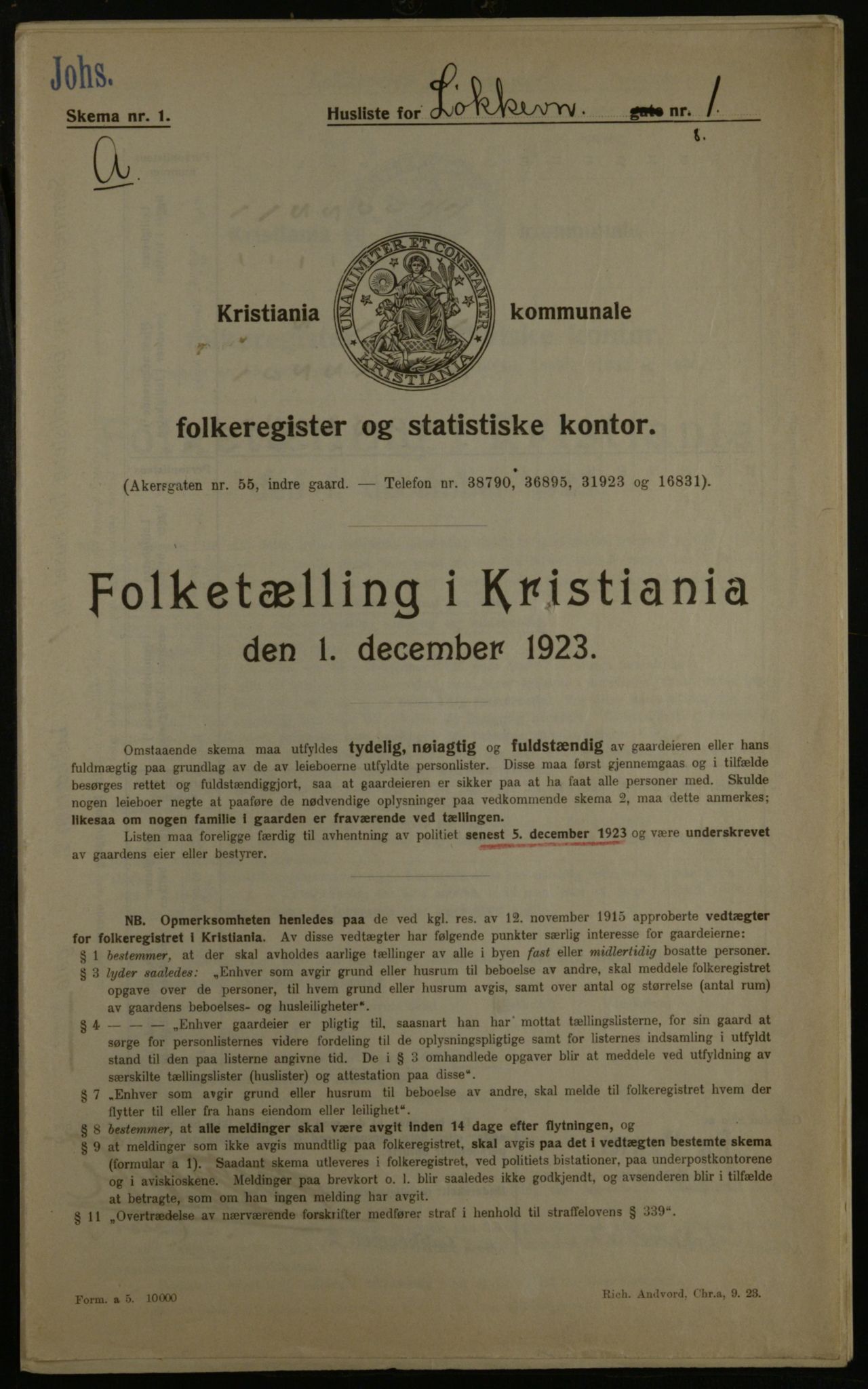 OBA, Kommunal folketelling 1.12.1923 for Kristiania, 1923, s. 65208