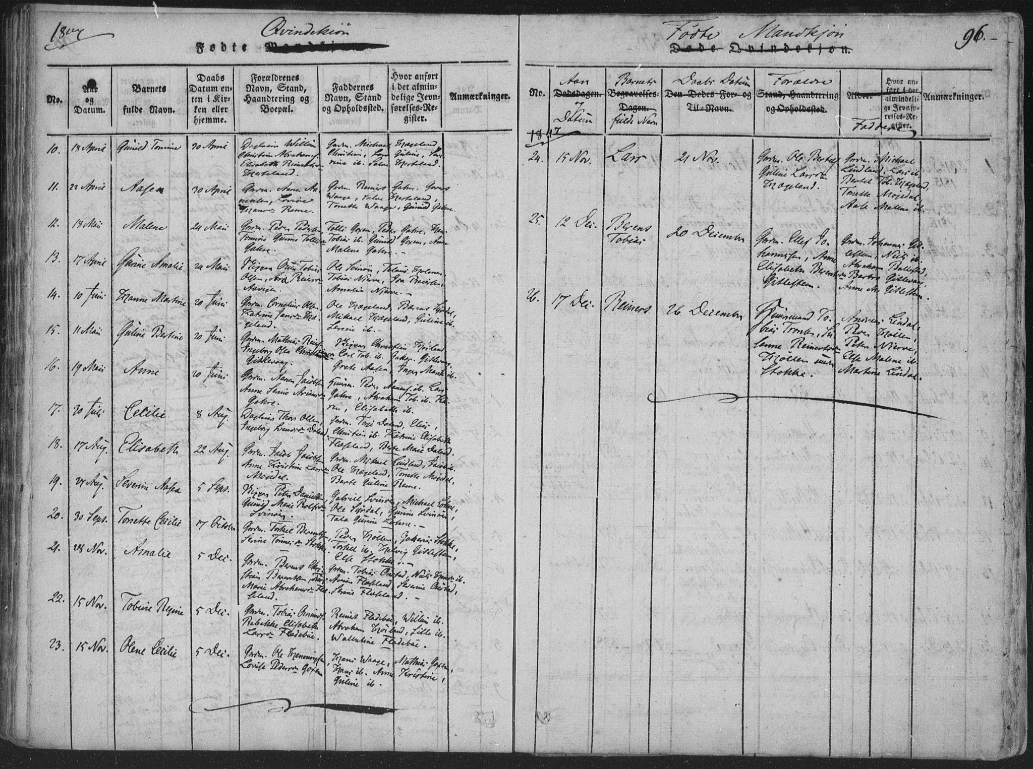 Sør-Audnedal sokneprestkontor, AV/SAK-1111-0039/F/Fa/Faa/L0001: Ministerialbok nr. A 1, 1816-1848, s. 96
