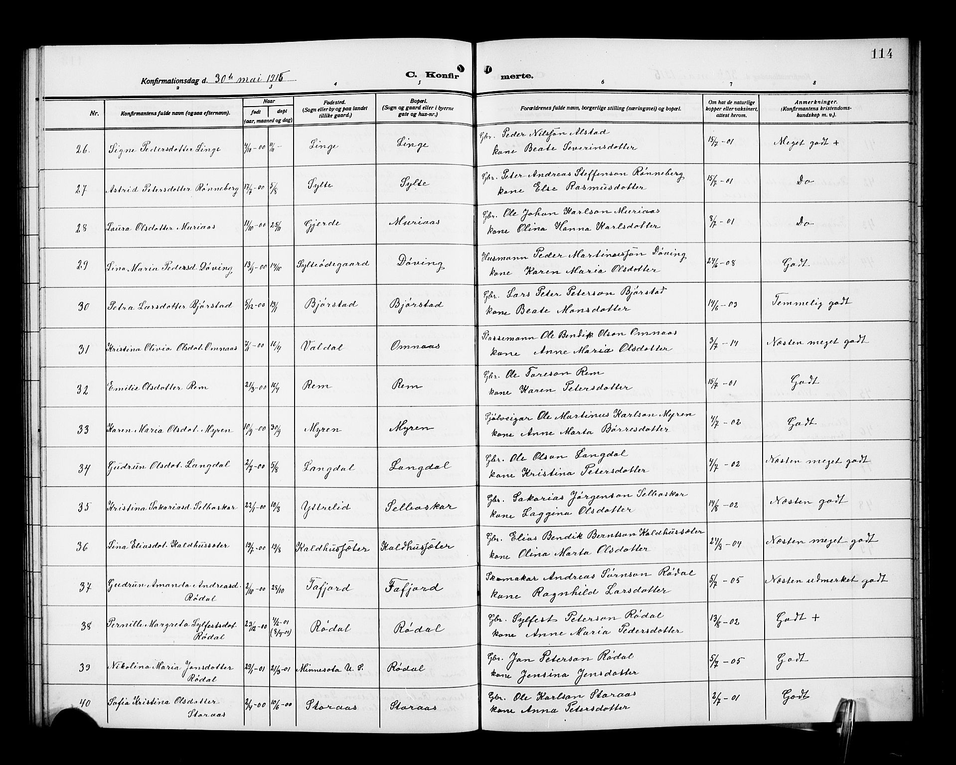 Ministerialprotokoller, klokkerbøker og fødselsregistre - Møre og Romsdal, SAT/A-1454/519/L0265: Klokkerbok nr. 519C06, 1911-1921, s. 114