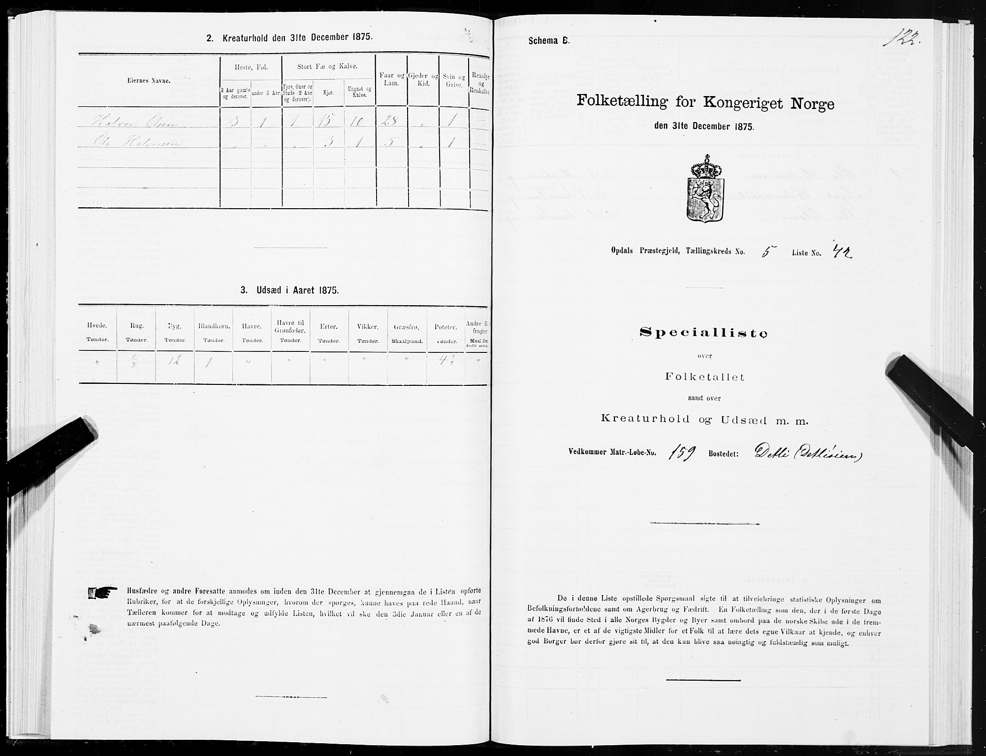 SAT, Folketelling 1875 for 1634P Oppdal prestegjeld, 1875, s. 3122