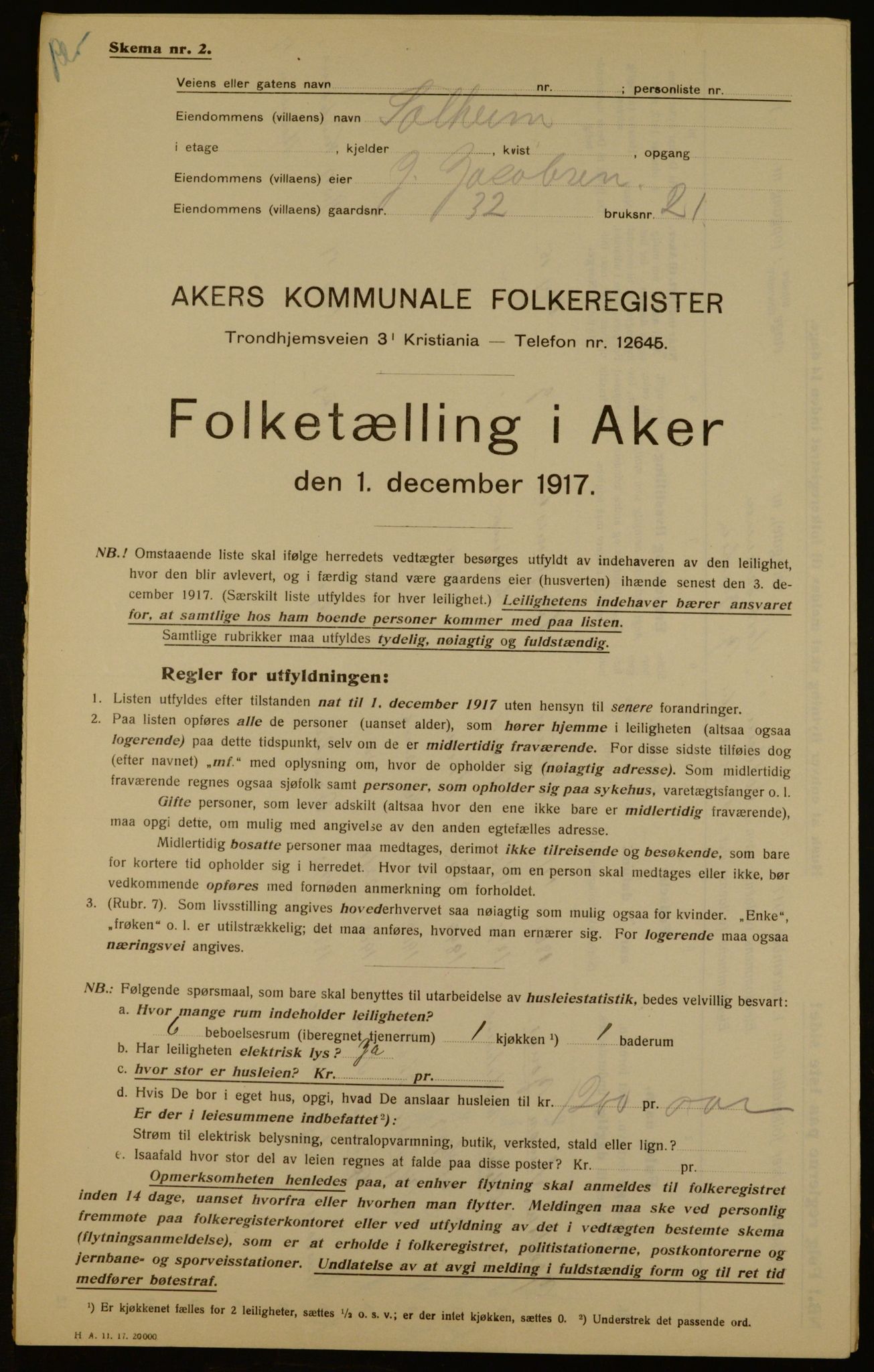 OBA, Kommunal folketelling 1.12.1917 for Aker, 1917, s. 80