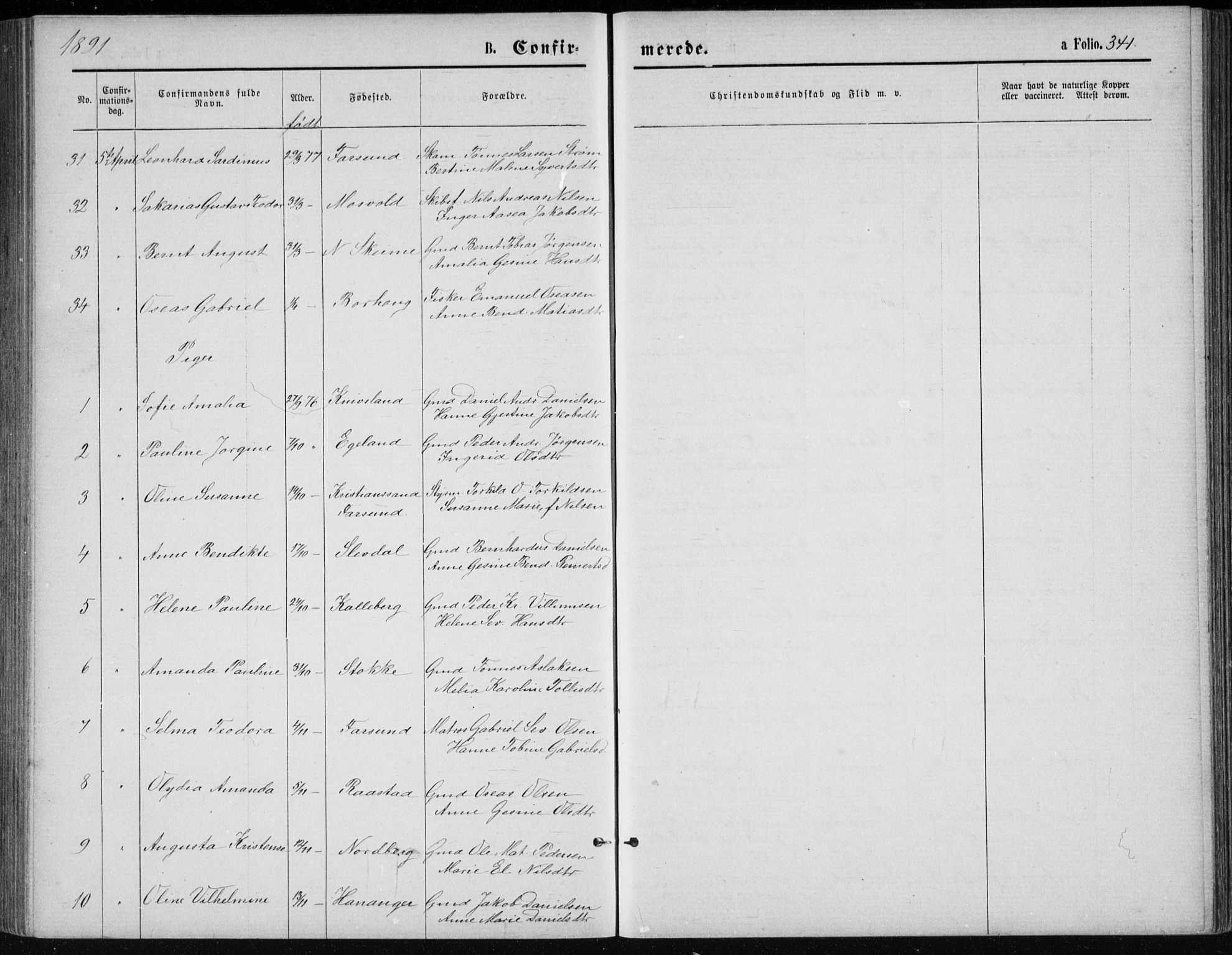 Lista sokneprestkontor, AV/SAK-1111-0027/F/Fb/L0004: Klokkerbok nr. B 4, 1877-1891, s. 341