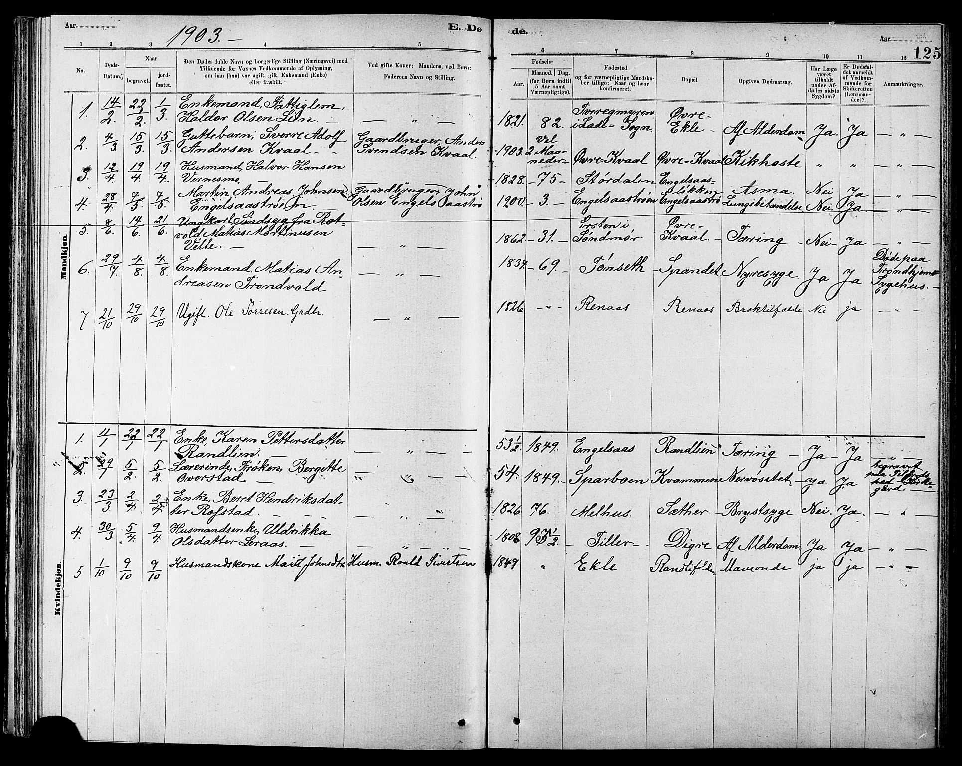 Ministerialprotokoller, klokkerbøker og fødselsregistre - Sør-Trøndelag, AV/SAT-A-1456/608/L0341: Klokkerbok nr. 608C07, 1890-1912, s. 125