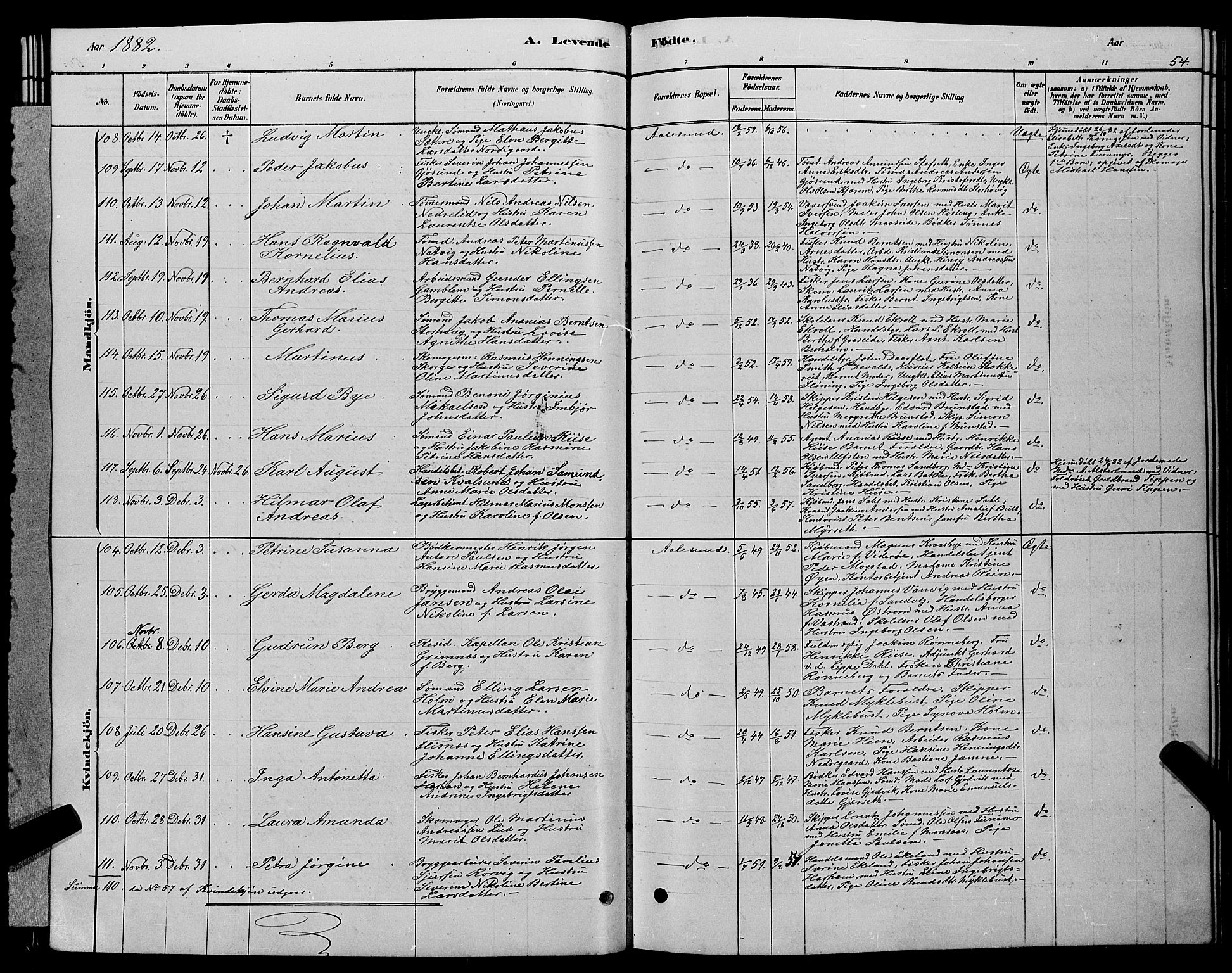 Ministerialprotokoller, klokkerbøker og fødselsregistre - Møre og Romsdal, SAT/A-1454/529/L0466: Klokkerbok nr. 529C03, 1878-1888, s. 54
