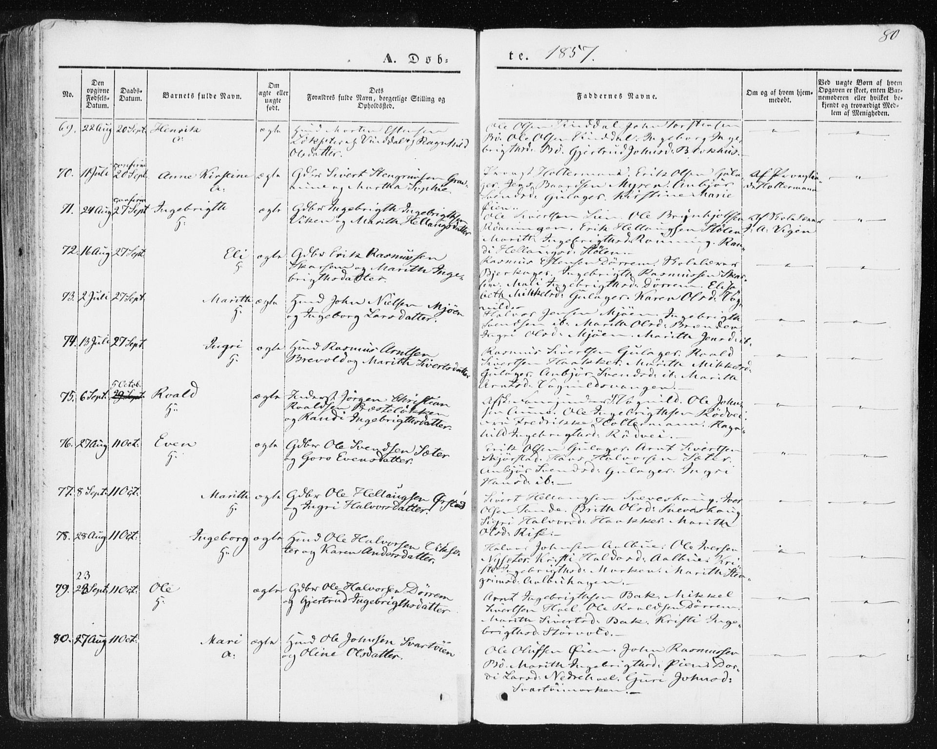 Ministerialprotokoller, klokkerbøker og fødselsregistre - Sør-Trøndelag, AV/SAT-A-1456/678/L0899: Ministerialbok nr. 678A08, 1848-1872, s. 80