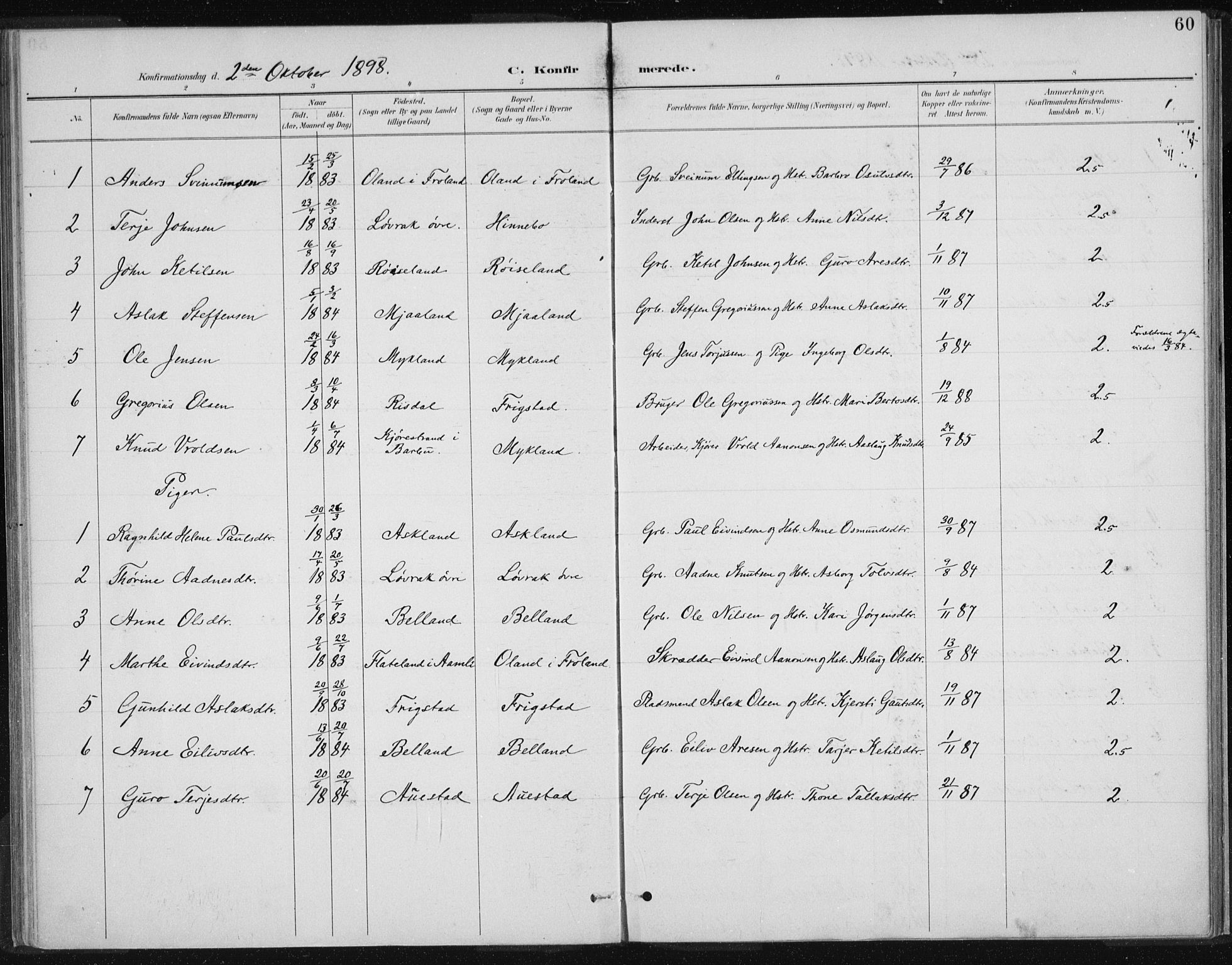 Herefoss sokneprestkontor, AV/SAK-1111-0019/F/Fa/Fac/L0002: Ministerialbok nr. A 2, 1887-1915, s. 60