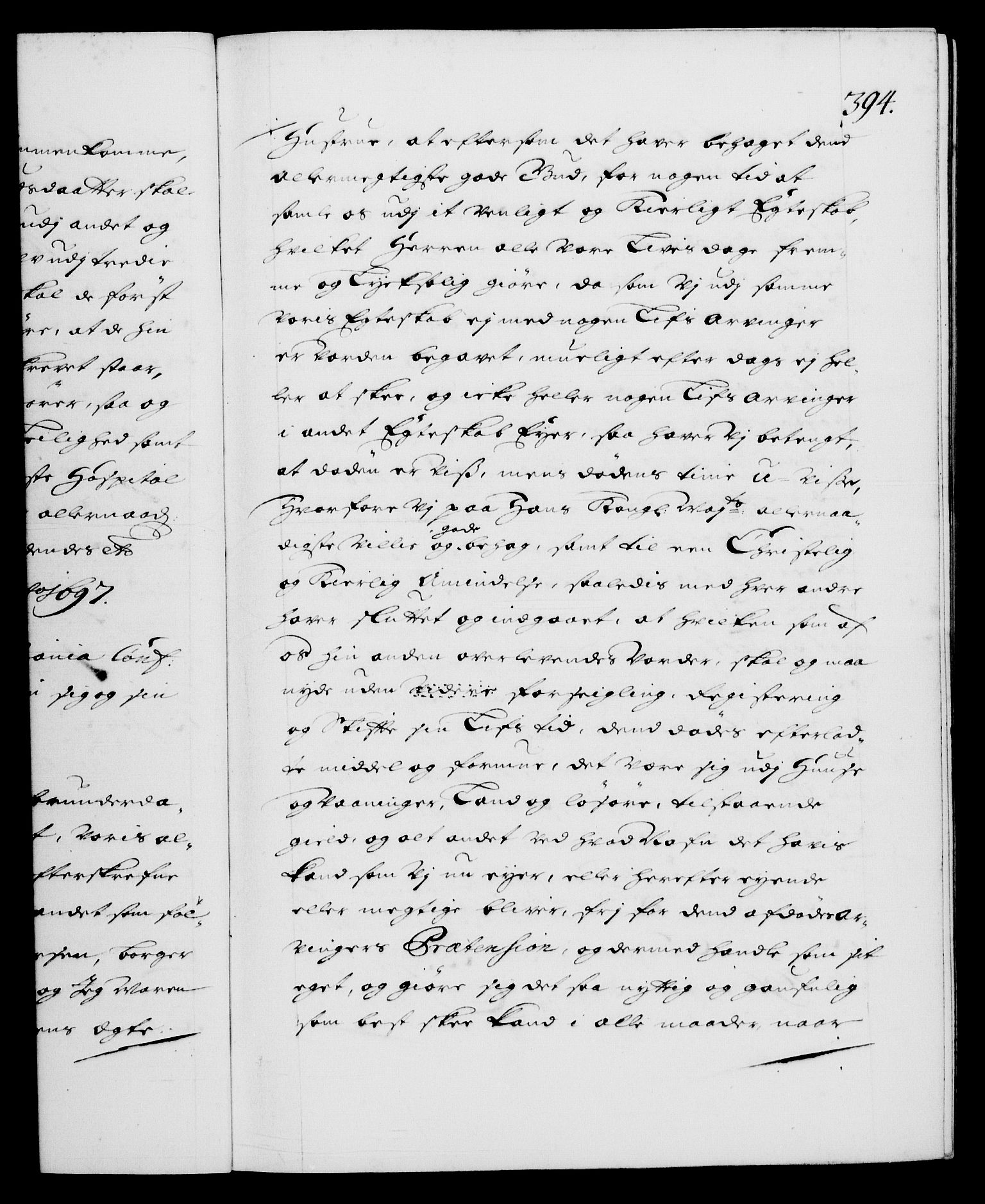 Danske Kanselli 1572-1799, AV/RA-EA-3023/F/Fc/Fca/Fcaa/L0016: Norske registre (mikrofilm), 1692-1697, s. 394a