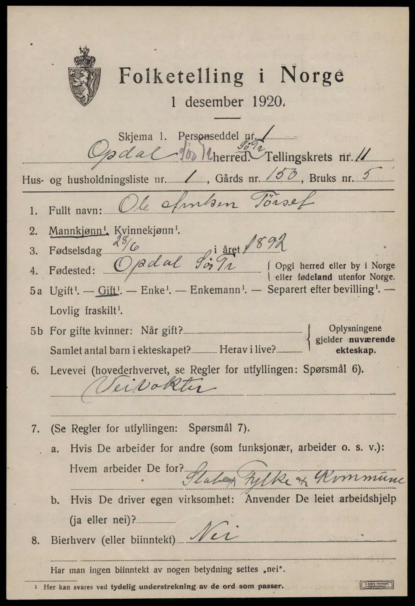 SAT, Folketelling 1920 for 1634 Oppdal herred, 1920, s. 9211