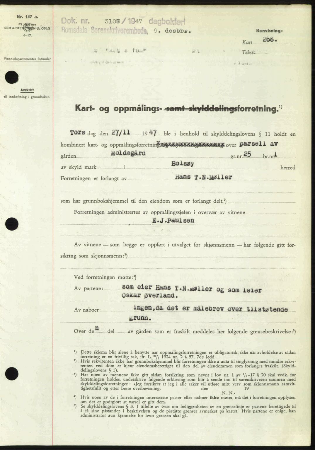 Romsdal sorenskriveri, AV/SAT-A-4149/1/2/2C: Pantebok nr. A24, 1947-1947, Dagboknr: 3107/1947