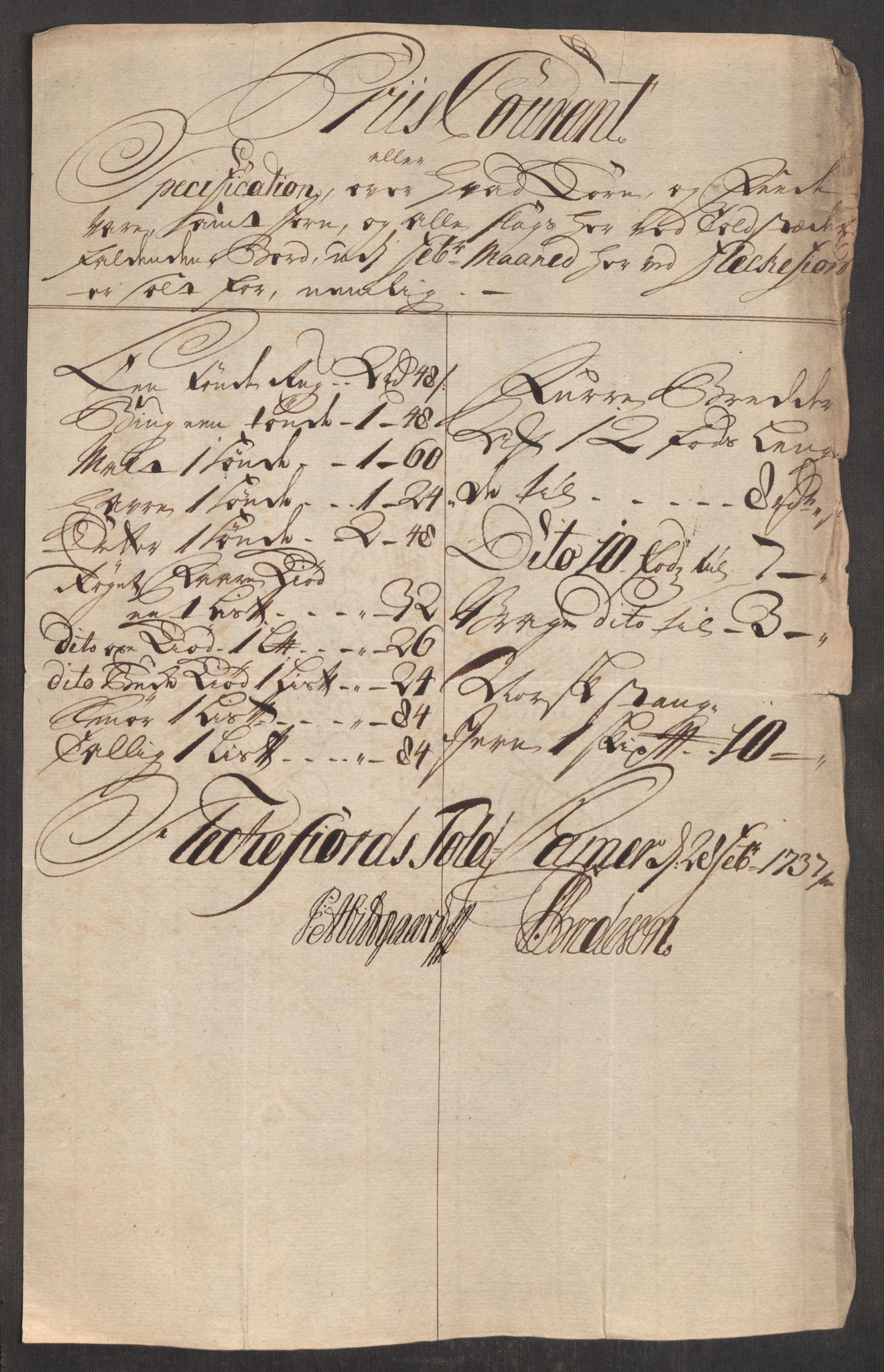 Rentekammeret inntil 1814, Realistisk ordnet avdeling, AV/RA-EA-4070/Oe/L0001: [Ø1]: Priskuranter, 1712-1739, s. 655