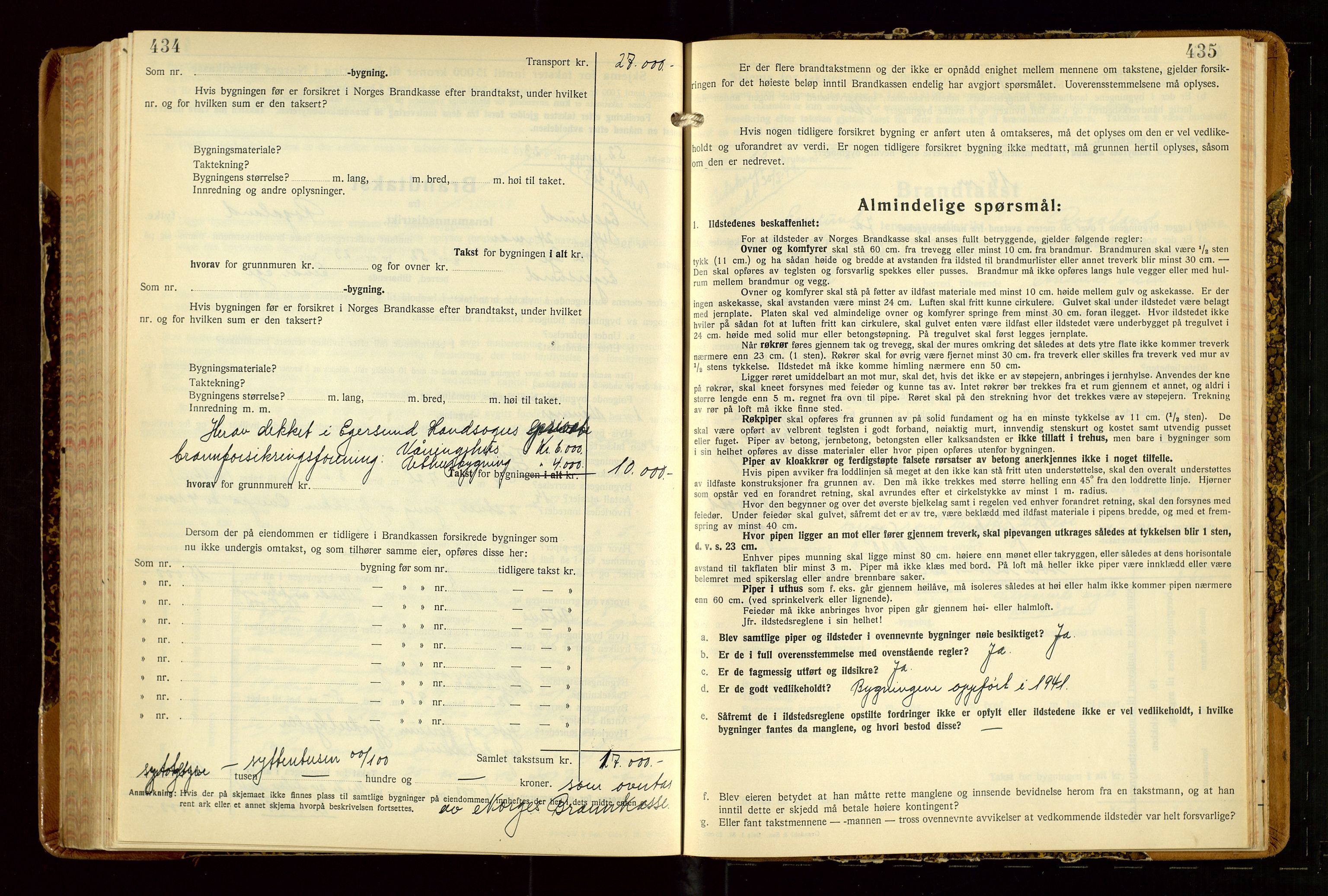 Eigersund lensmannskontor, SAST/A-100171/Gob/L0007: "Brandtakstprotokoll", 1938-1955, s. 434-435