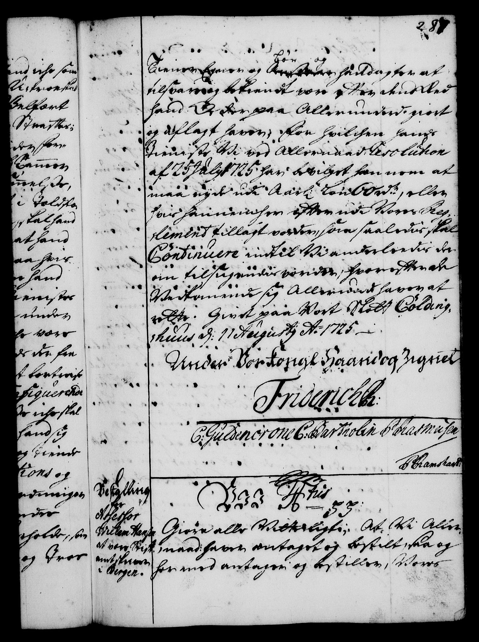 Rentekammeret, Kammerkanselliet, AV/RA-EA-3111/G/Gg/Gge/L0001: Norsk bestallingsprotokoll med register (merket RK 53.25), 1720-1730, s. 287