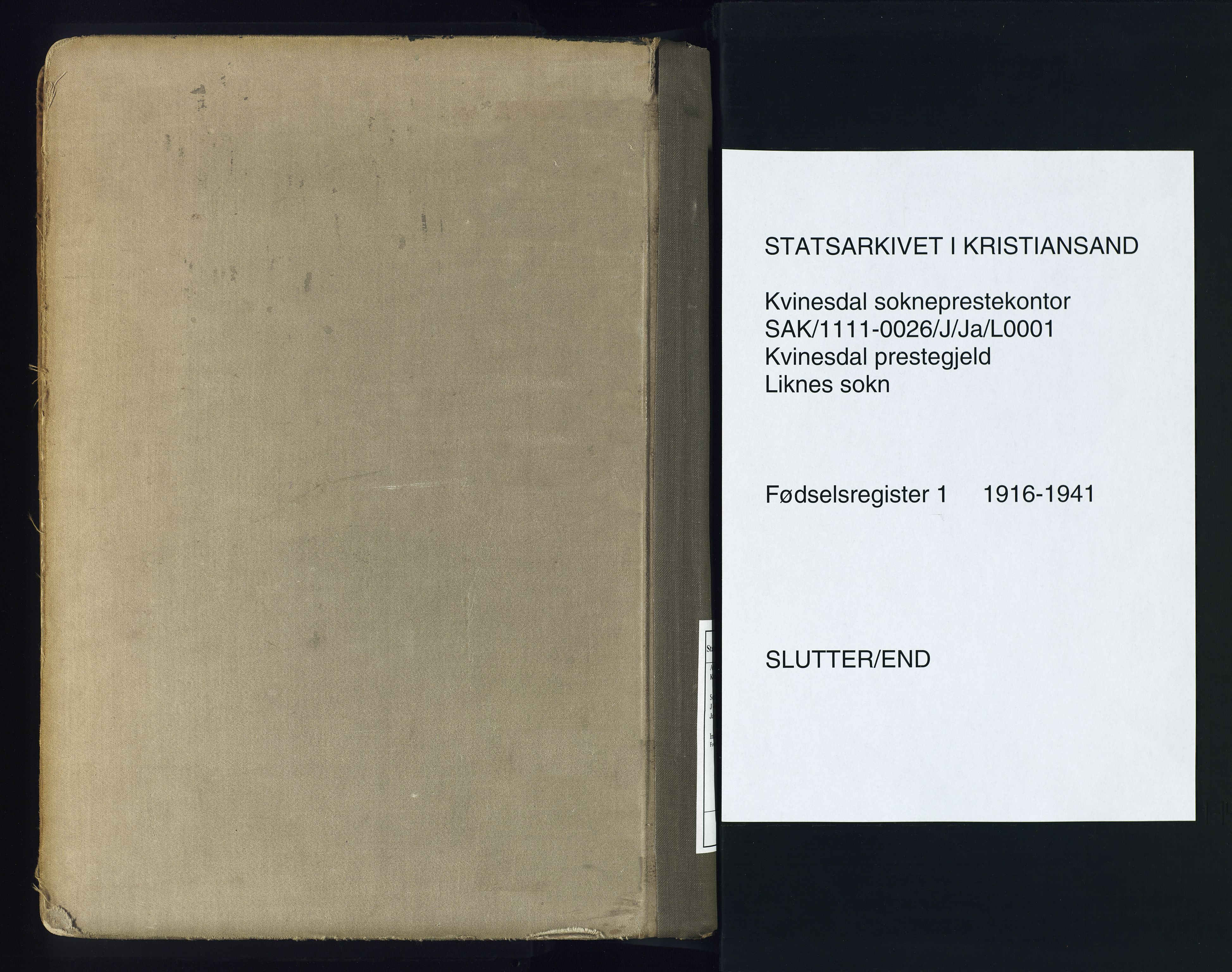 Kvinesdal sokneprestkontor, SAK/1111-0026/J/Ja/L0001: Fødselsregister nr. 1, 1916-1941