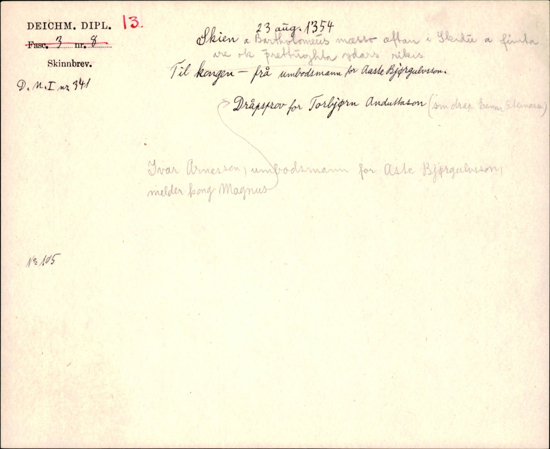 Riksarkivets diplomsamling, AV/RA-EA-5965/F35/F35j/L0001: Regestsedler: Deichmanske diplomer nr. 1-450, s. 31