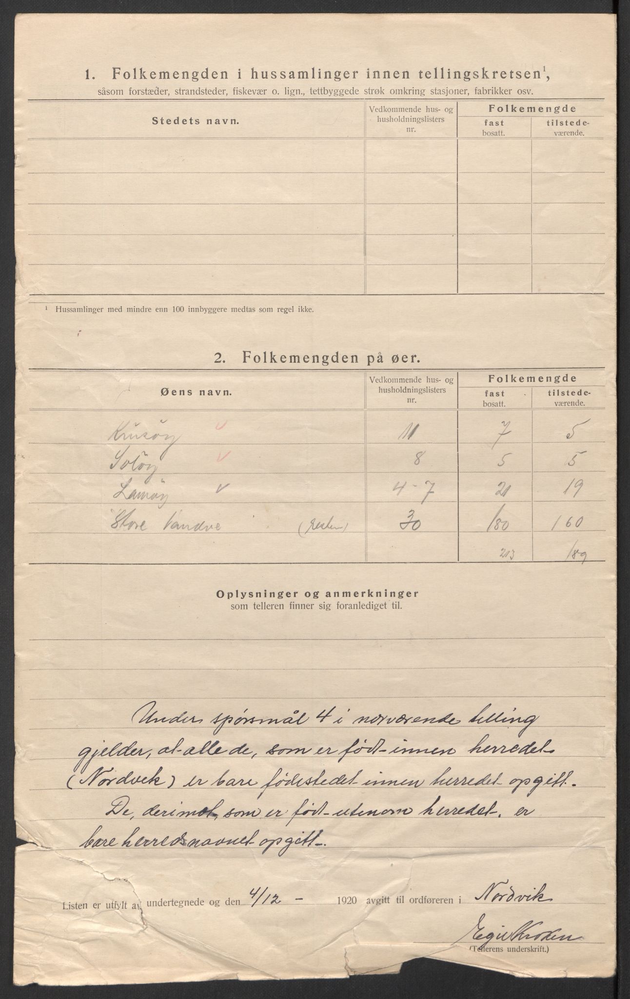 SAT, Folketelling 1920 for 1819 Nordvik herred, 1920, s. 8