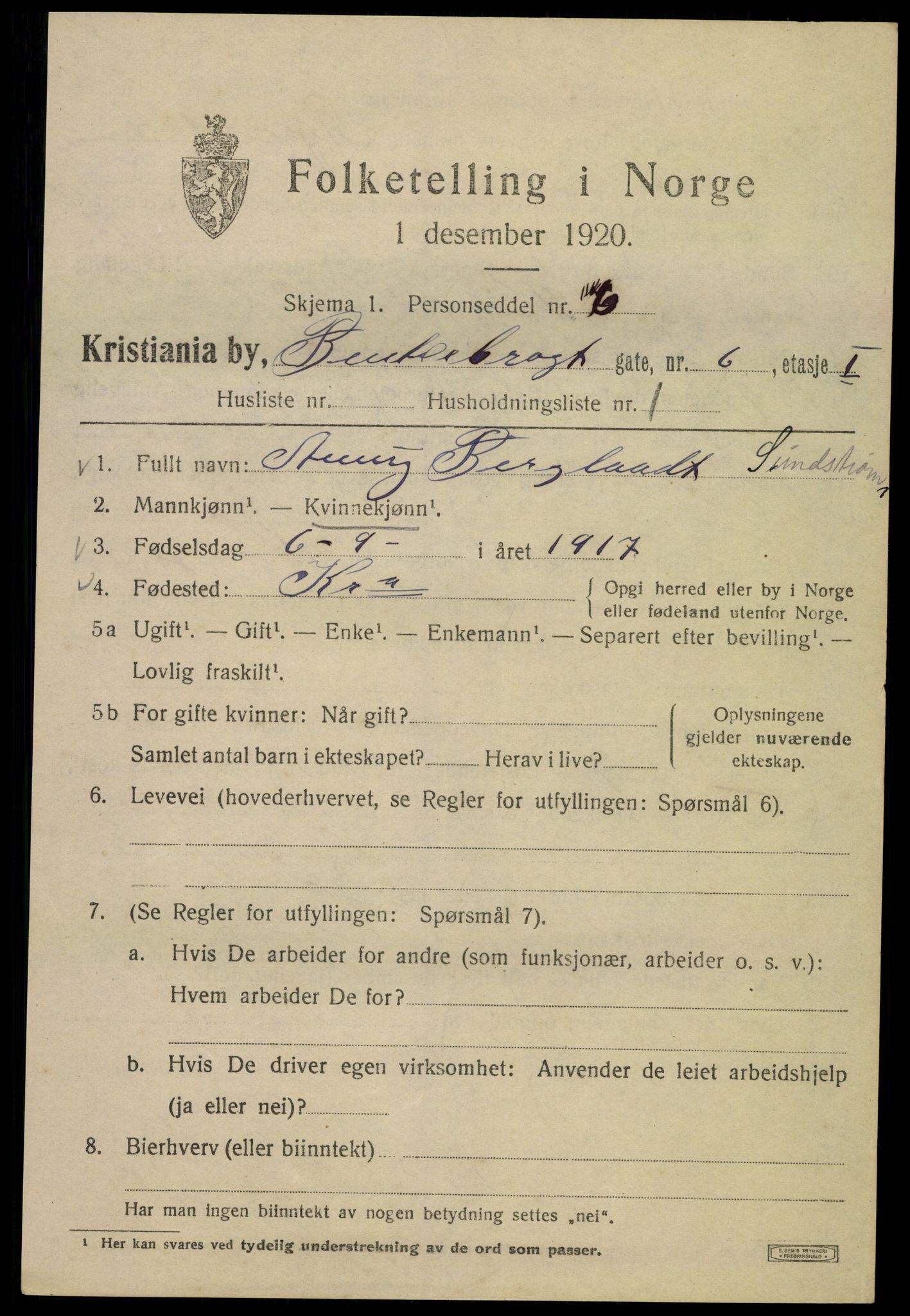 SAO, Folketelling 1920 for 0301 Kristiania kjøpstad, 1920, s. 151059
